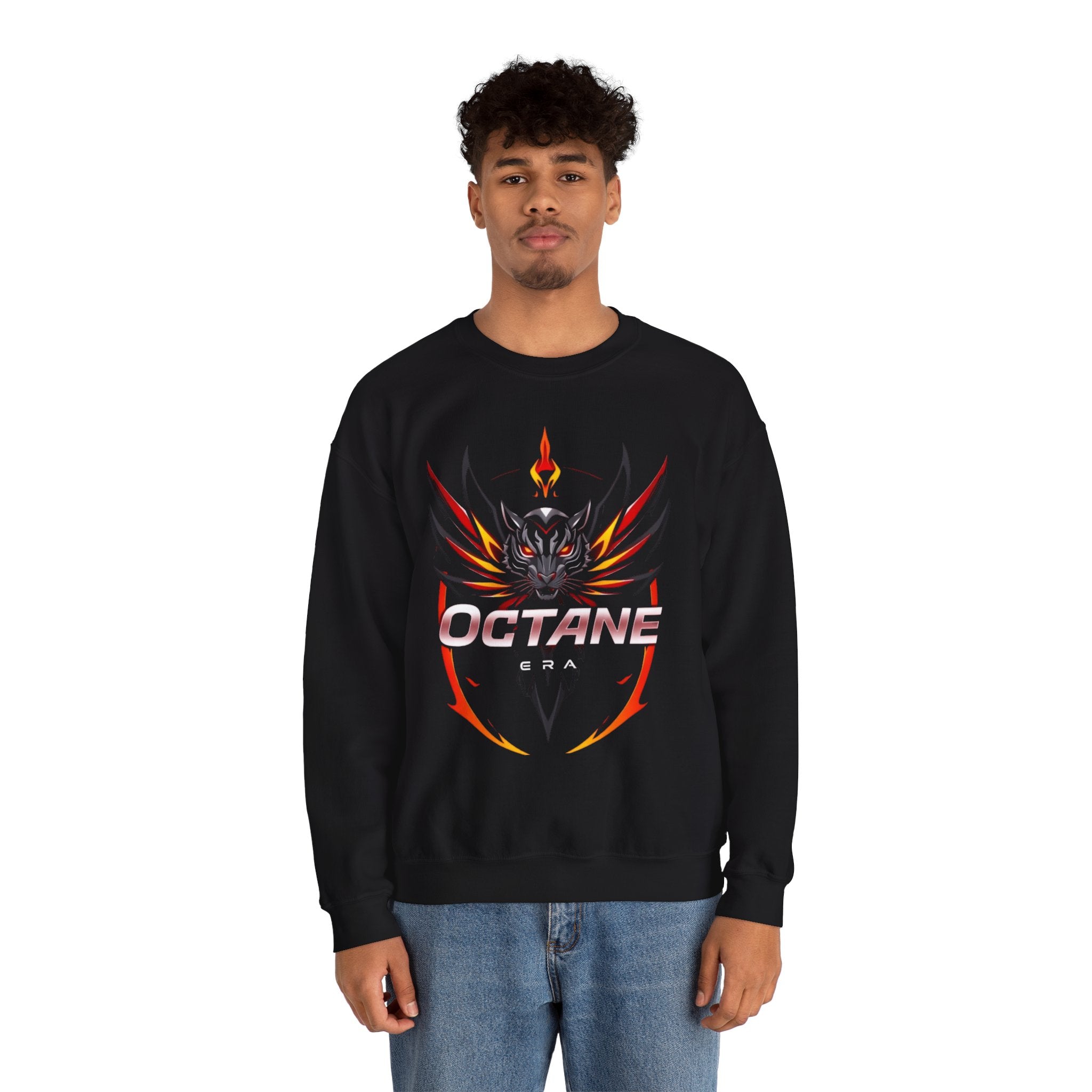 Octane Era Black Sweatshirt – Bold Flame Tiger Design