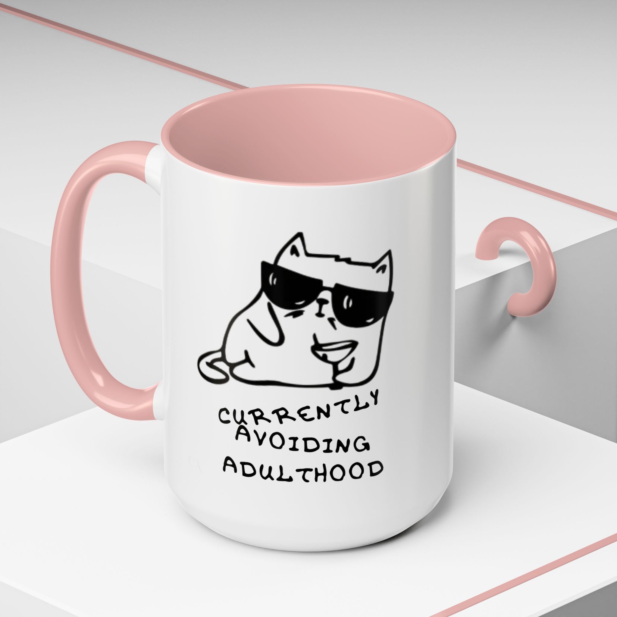 Currently Avoiding Adulthood Cat Mug – Funny Sketch Cartoon Coffee Cup