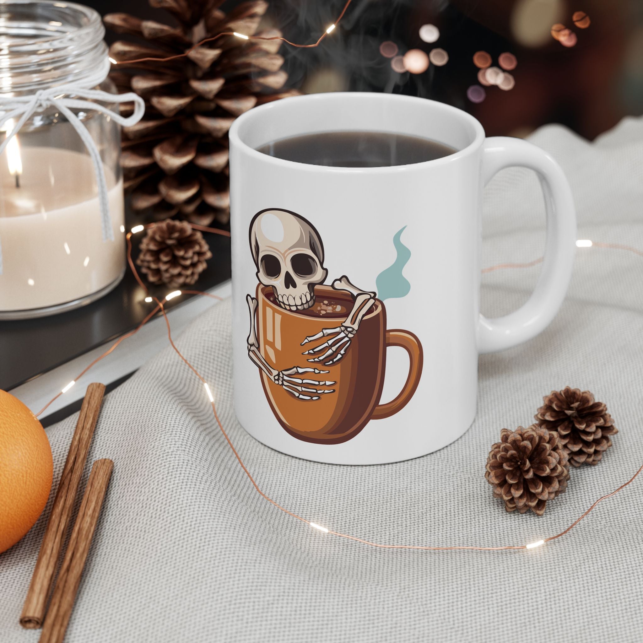 Skeleton Hugging Coffee Mug | 11oz & 15oz White Ceramic