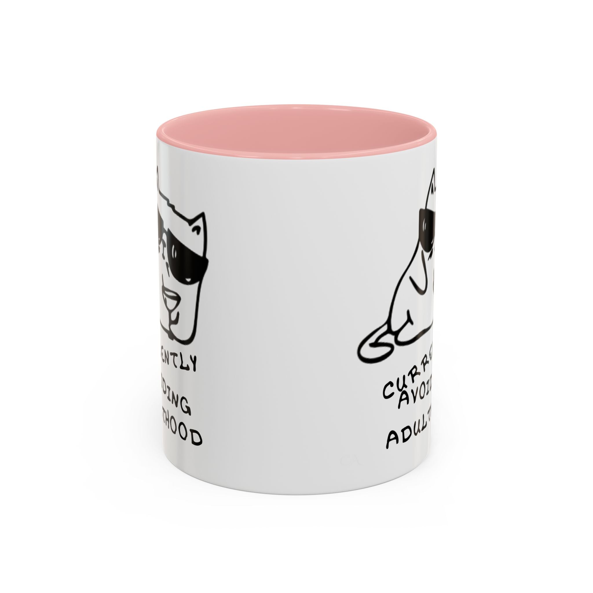 Currently Avoiding Adulthood Cat Mug – Funny Sketch Cartoon Coffee Cup