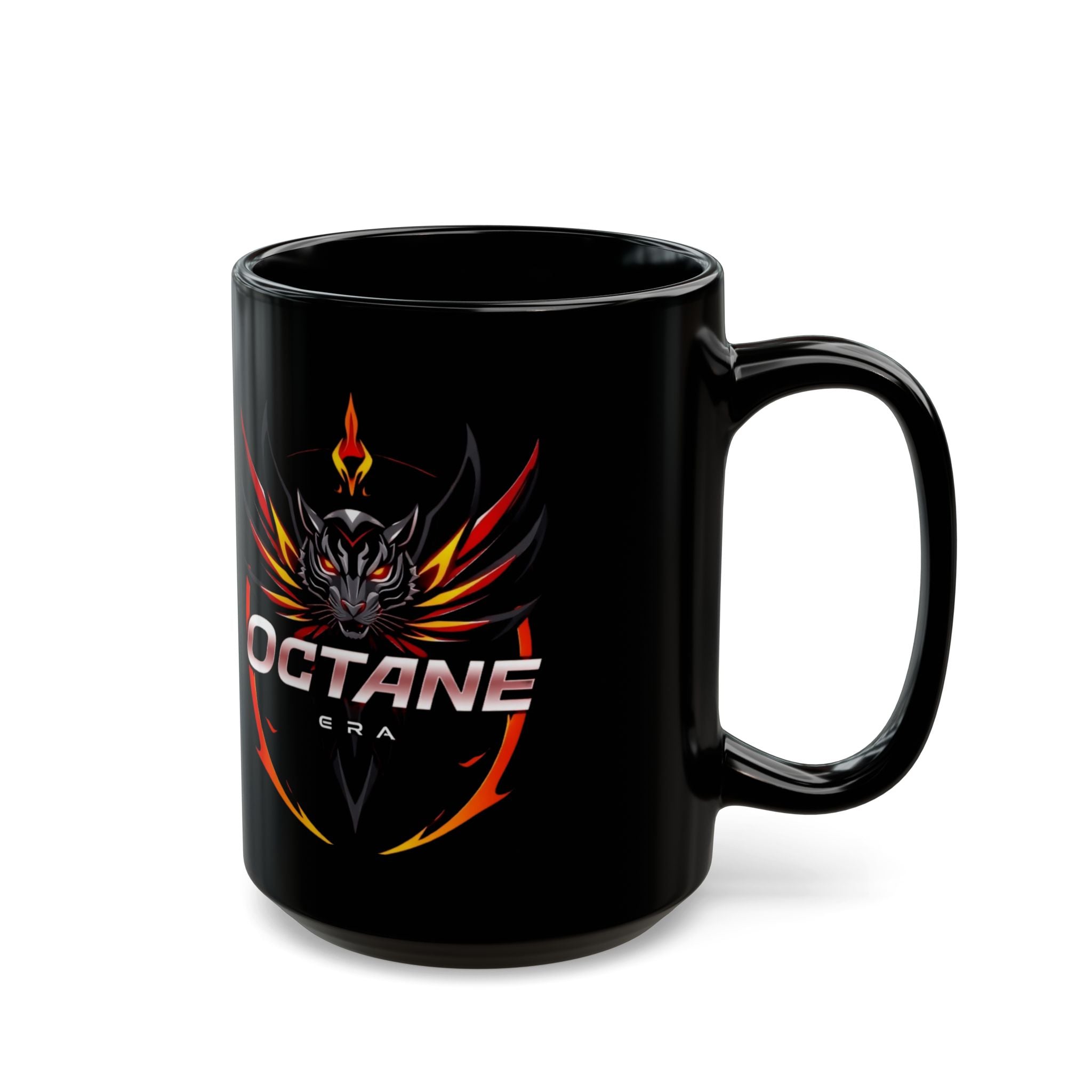 Octane Era Black Mug – Bold Flame Tiger Design