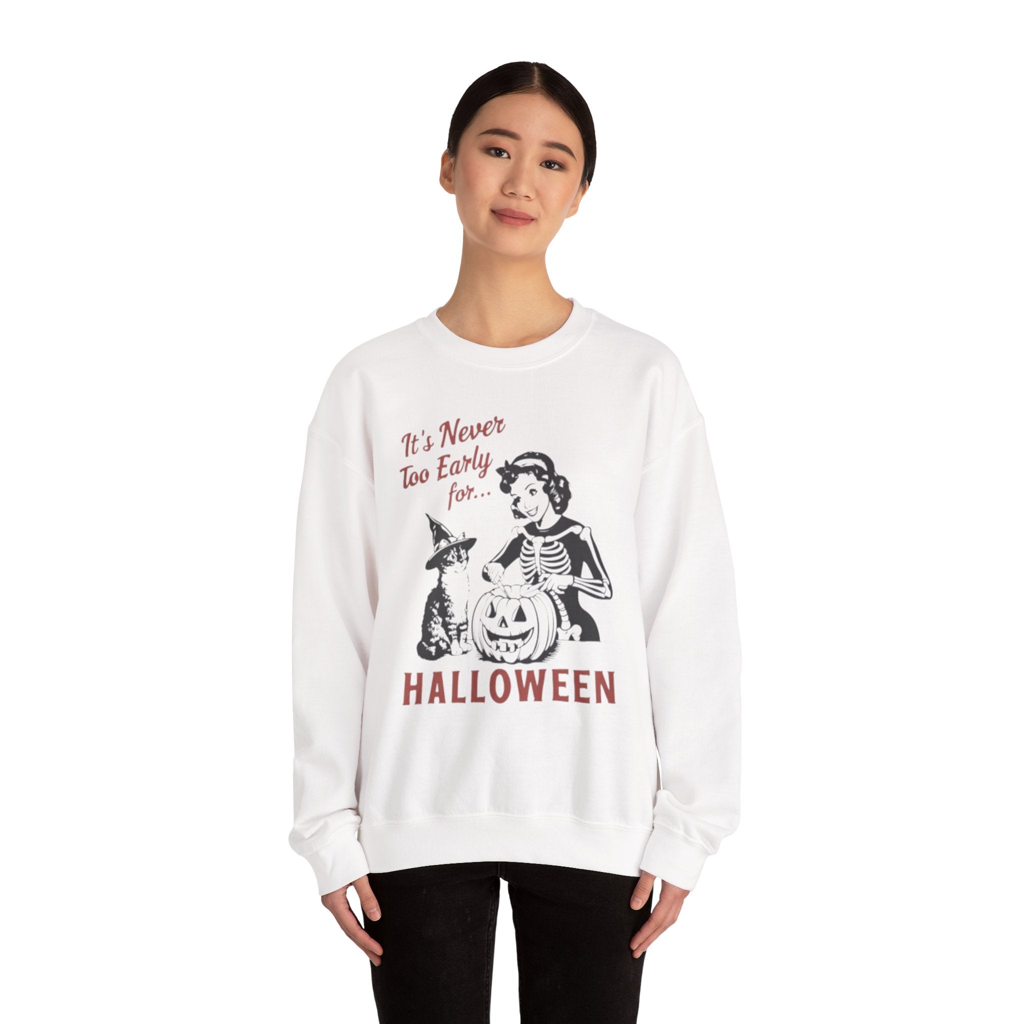Itโs Never Too Early for Halloween Retro Skeleton Cat Sweatshirt