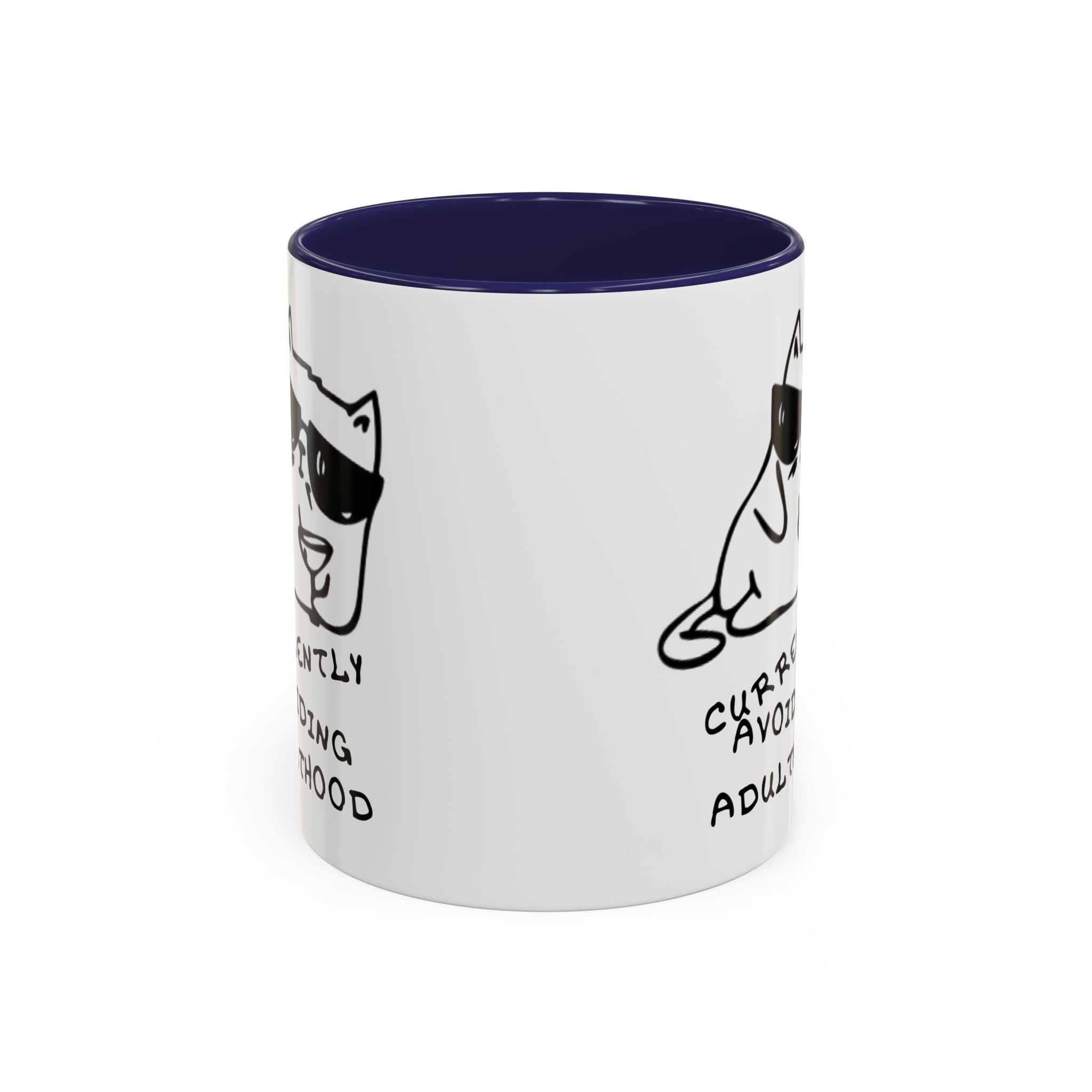 Currently Avoiding Adulthood Cat Mug – Funny Sketch Cartoon Coffee Cup