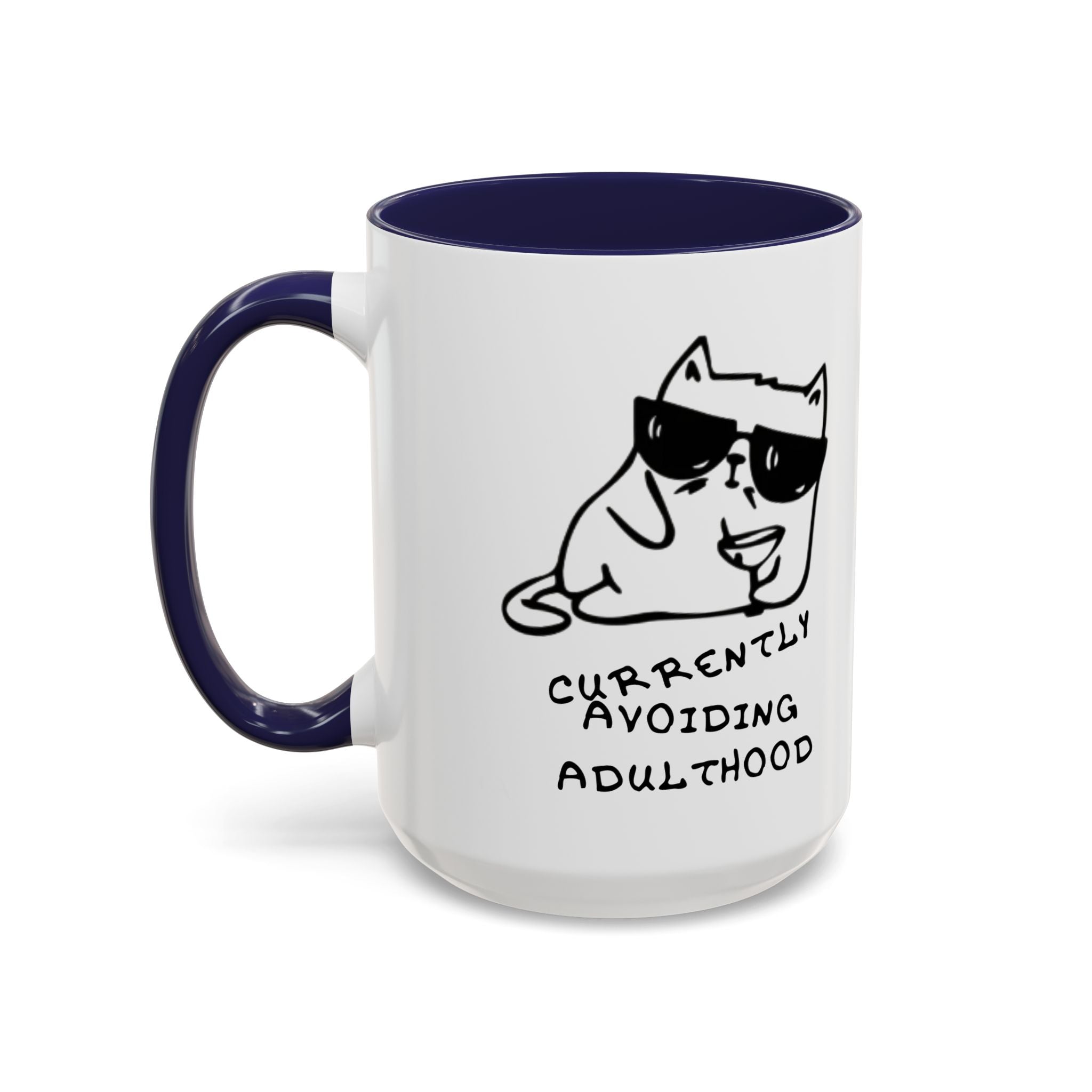 Currently Avoiding Adulthood Cat Mug – Funny Sketch Cartoon Coffee Cup
