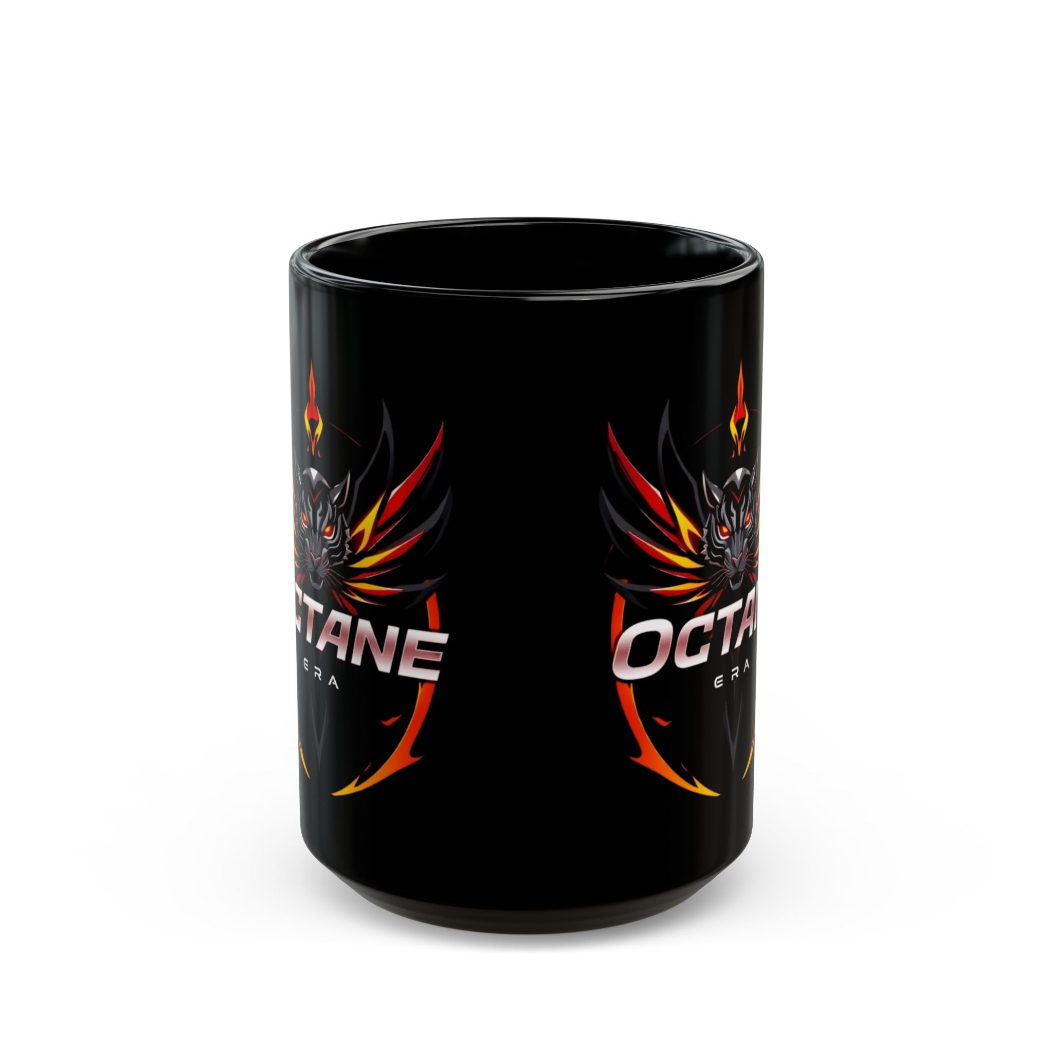 Octane Era Black Mug – Bold Flame Tiger Design