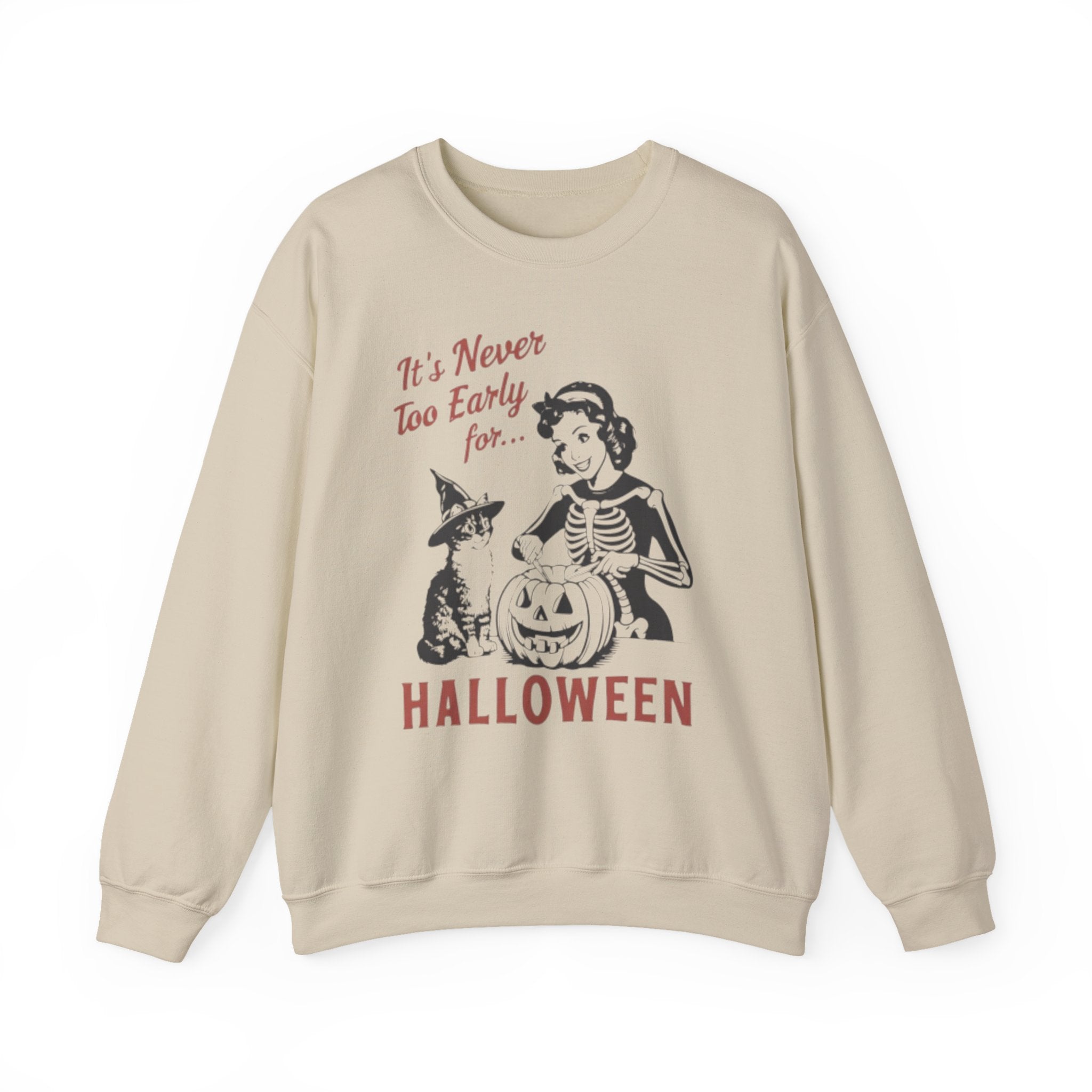 Itโs Never Too Early for Halloween Retro Skeleton Cat Sweatshirt