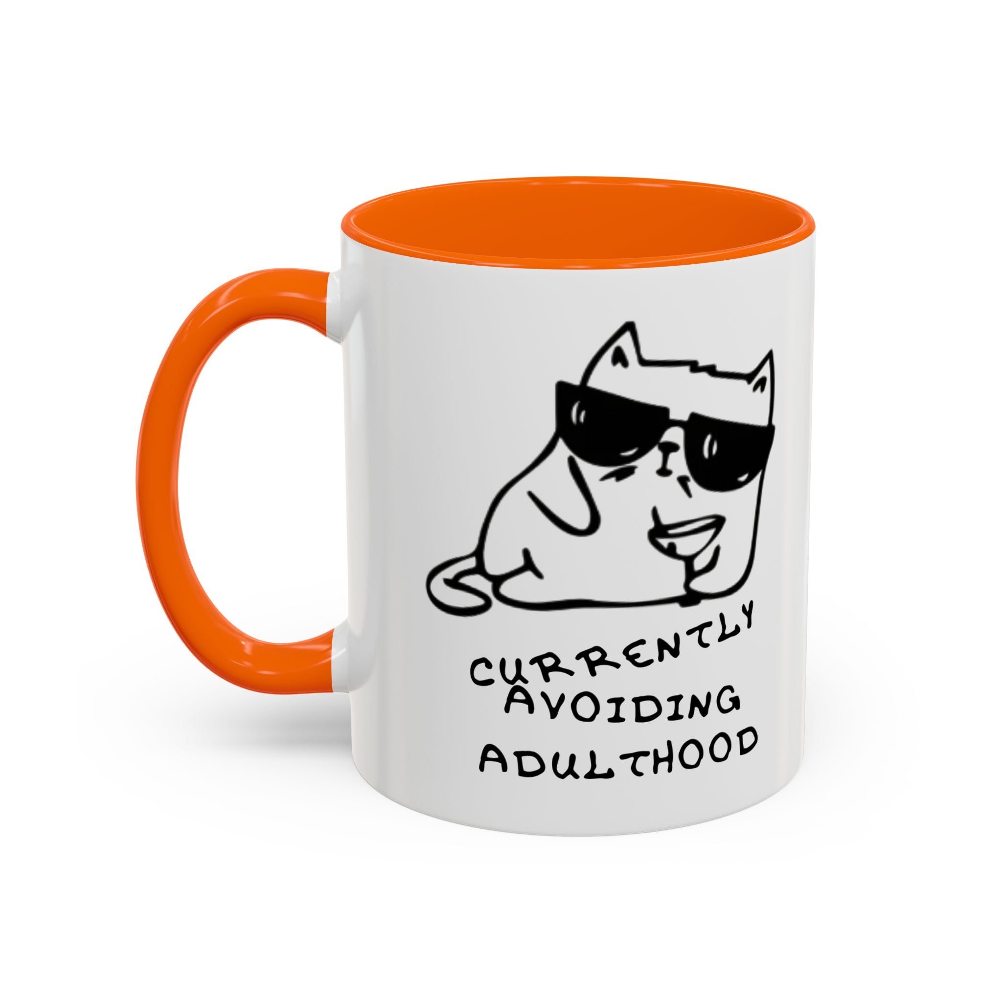 Currently Avoiding Adulthood Cat Mug – Funny Sketch Cartoon Coffee Cup