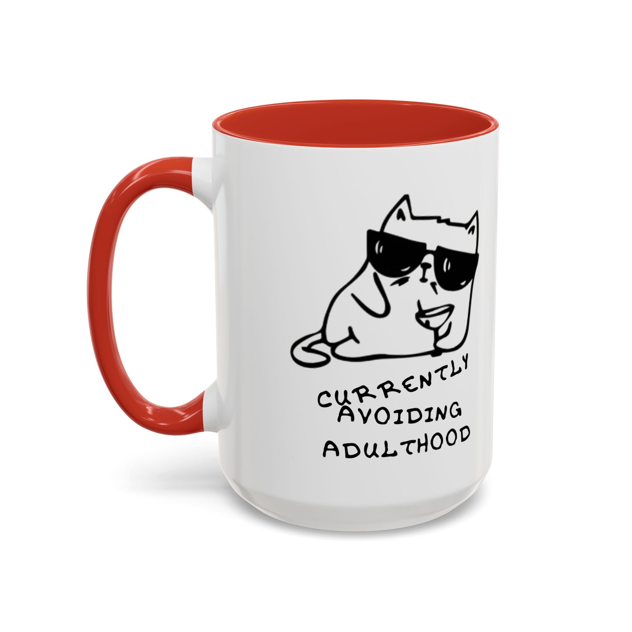 Currently Avoiding Adulthood Cat Mug – Funny Sketch Cartoon Coffee Cup