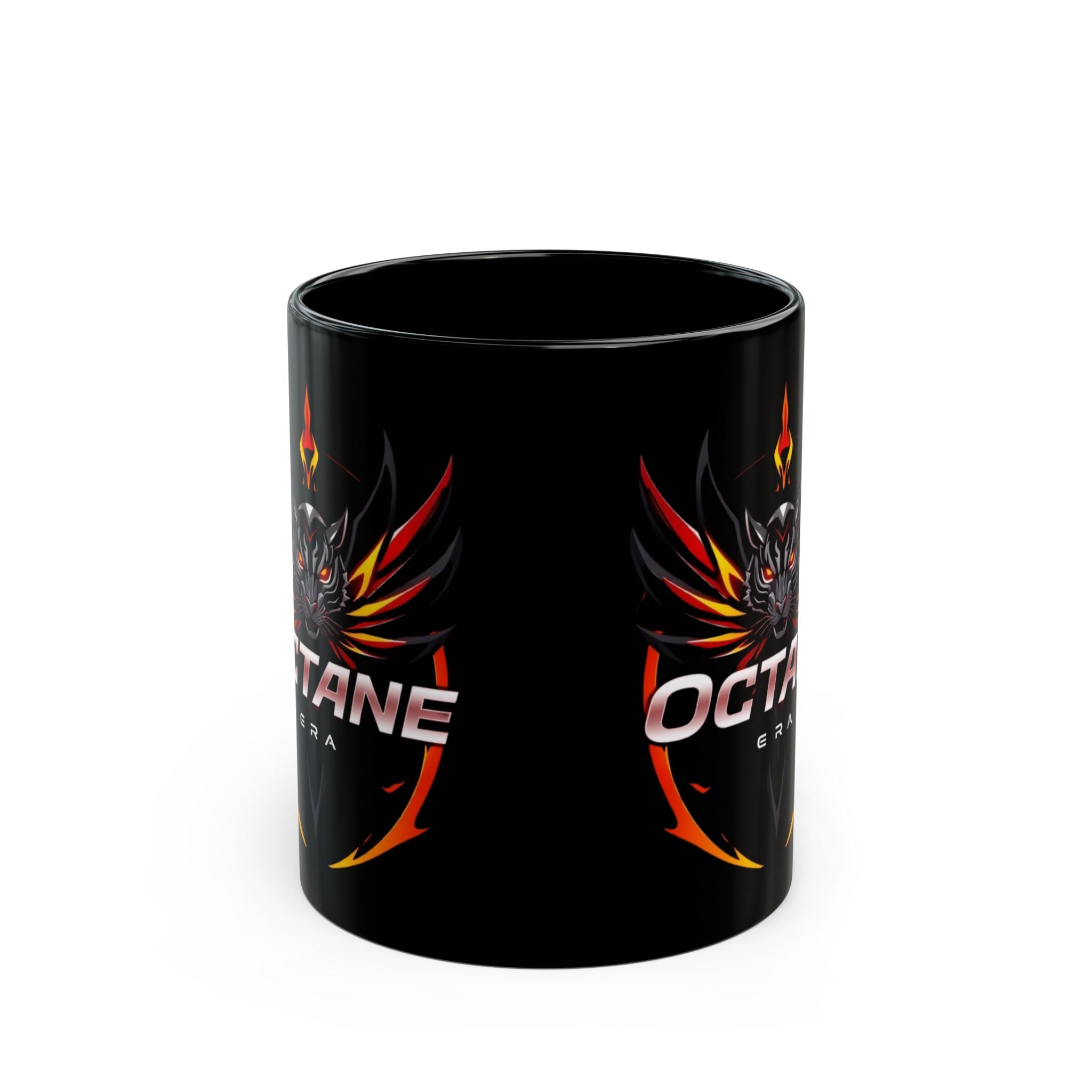 Octane Era Black Mug – Bold Flame Tiger Design
