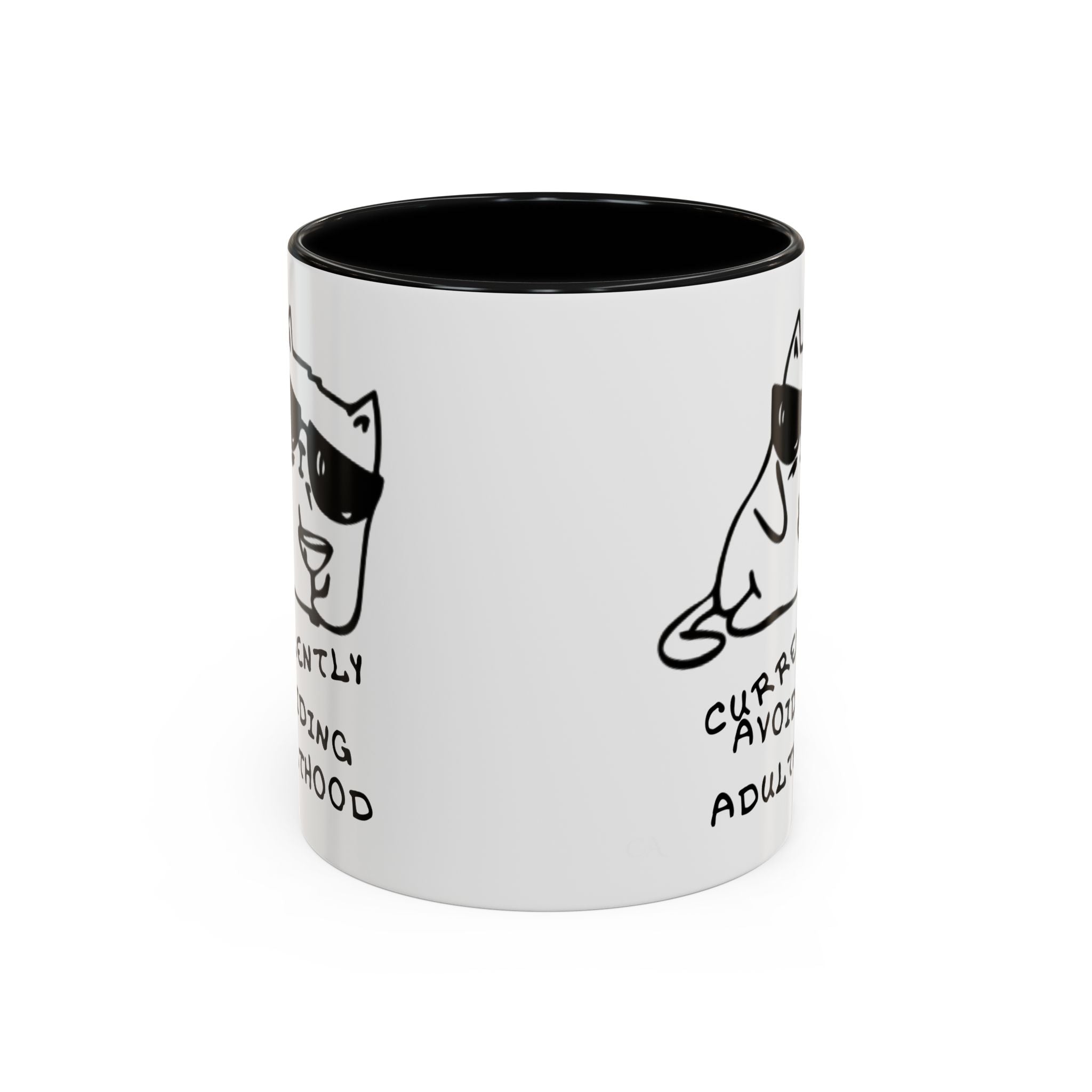 Currently Avoiding Adulthood Cat Mug – Funny Sketch Cartoon Coffee Cup