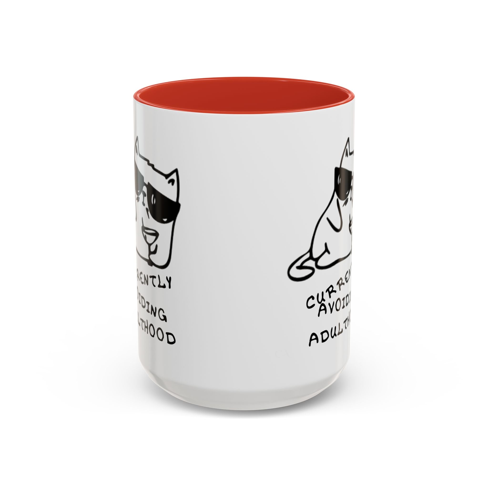 Currently Avoiding Adulthood Cat Mug – Funny Sketch Cartoon Coffee Cup