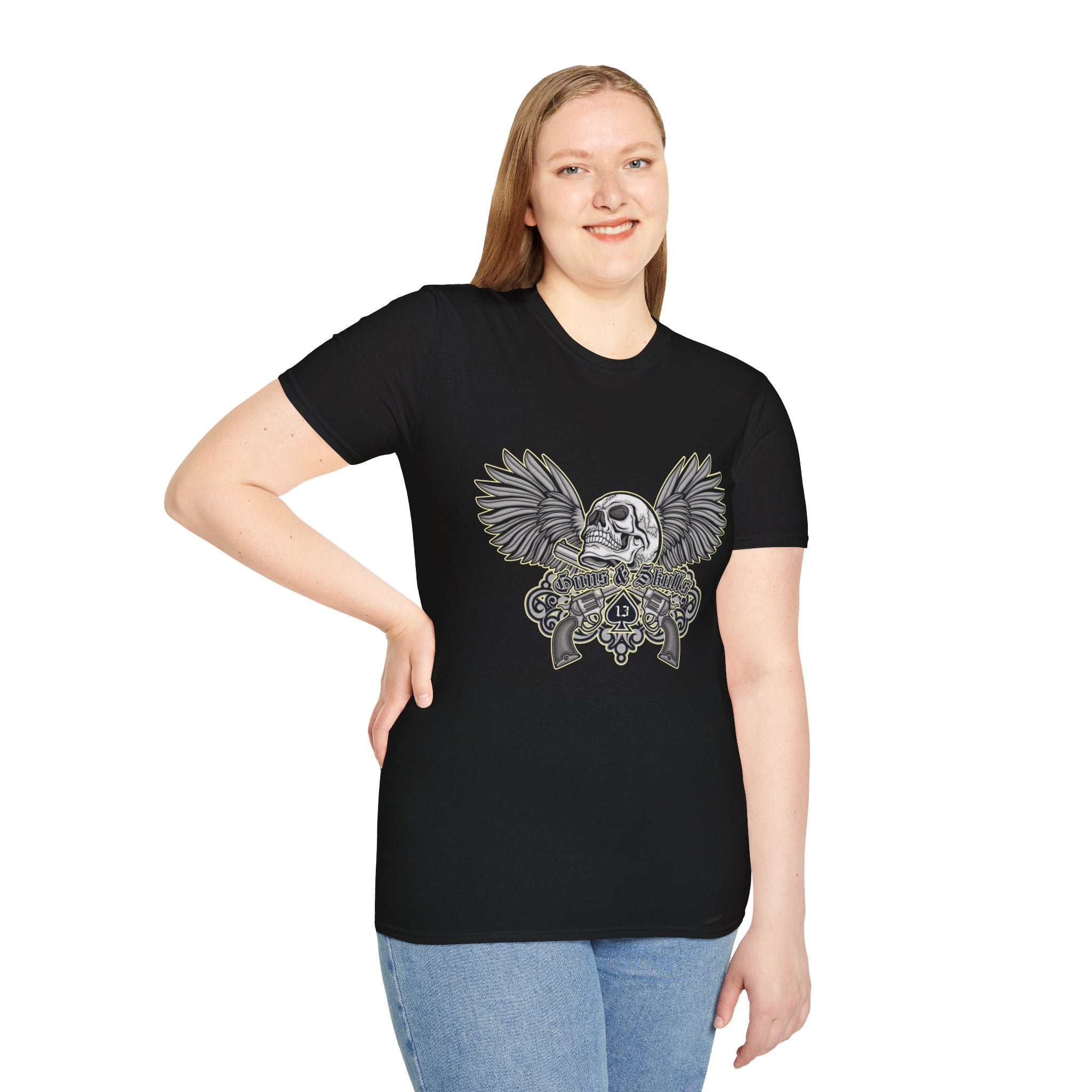 Edgy Skull Wings T-Shirt, Unisex Graphic Tee for Music Lovers, Casual Wear, Gift for Halloween, Vintage Style Shirt