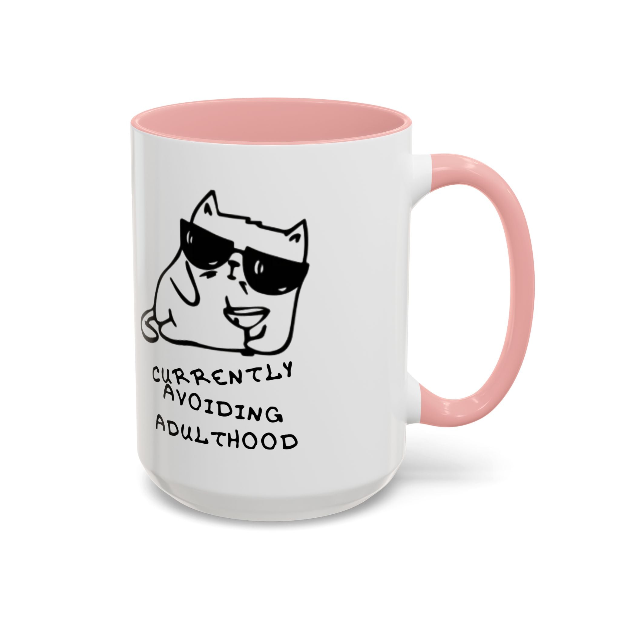 Currently Avoiding Adulthood Cat Mug – Funny Sketch Cartoon Coffee Cup