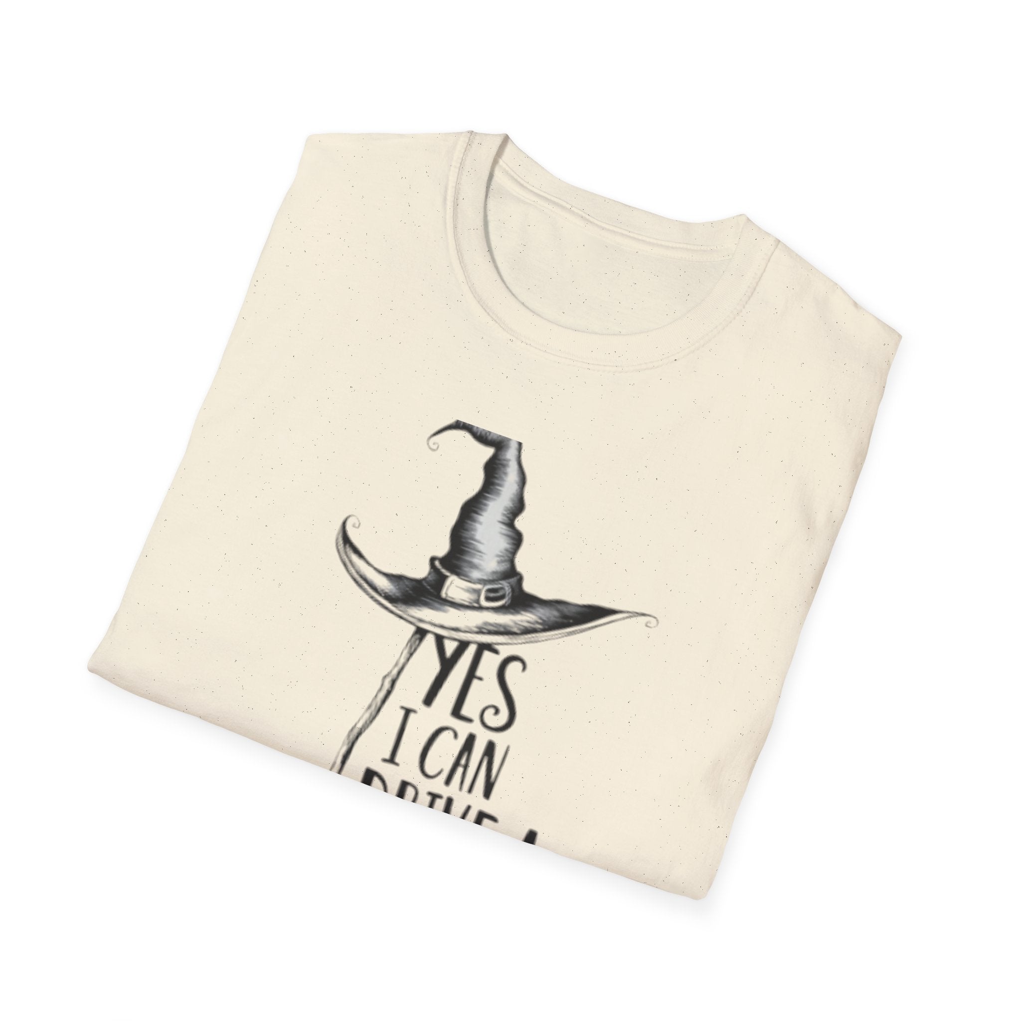Yes I Can Drive a Stick – Funny Halloween Witch T-Shirt | Unisex Casual Tee