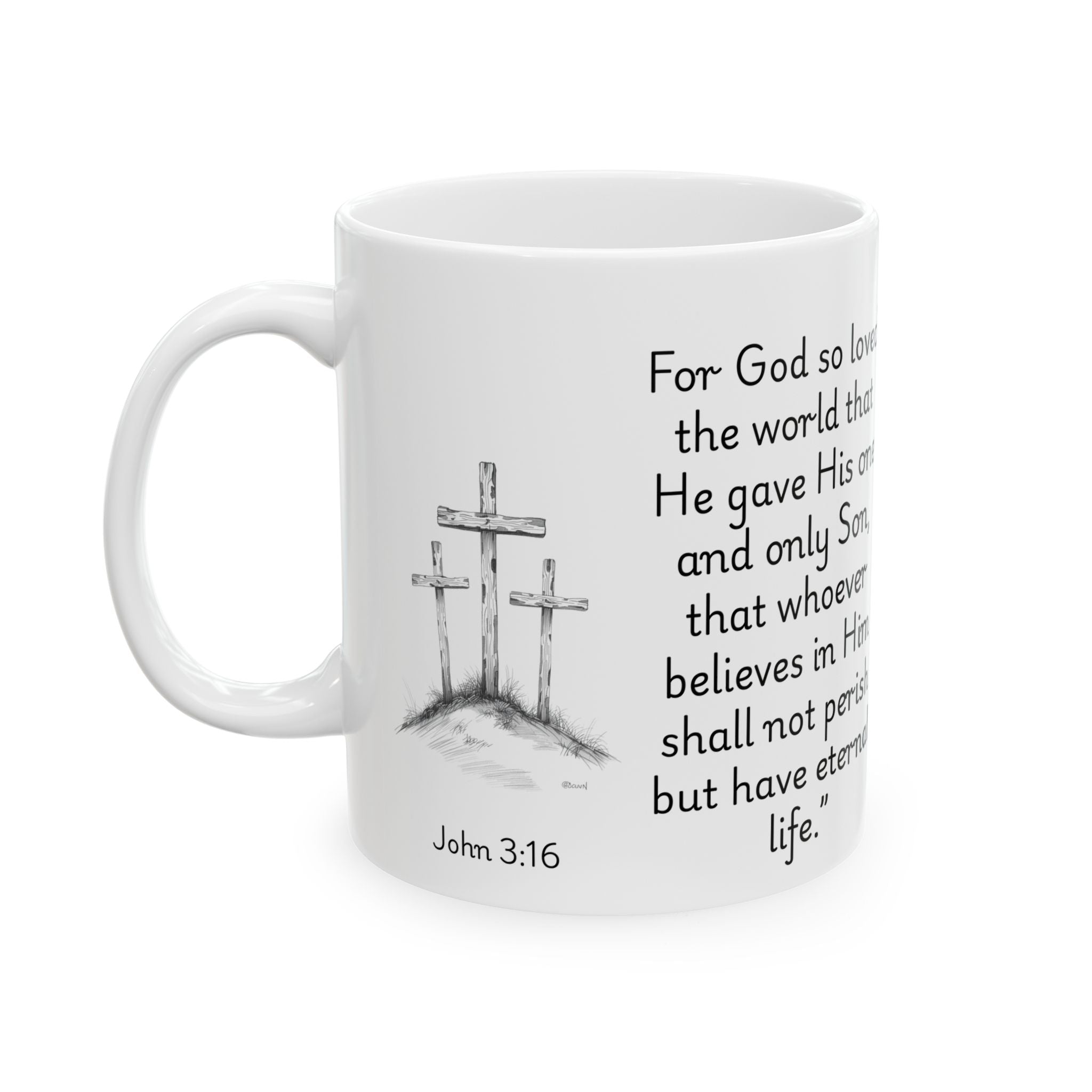 John 3:16 Three Crosses – Christian Coffee Mug