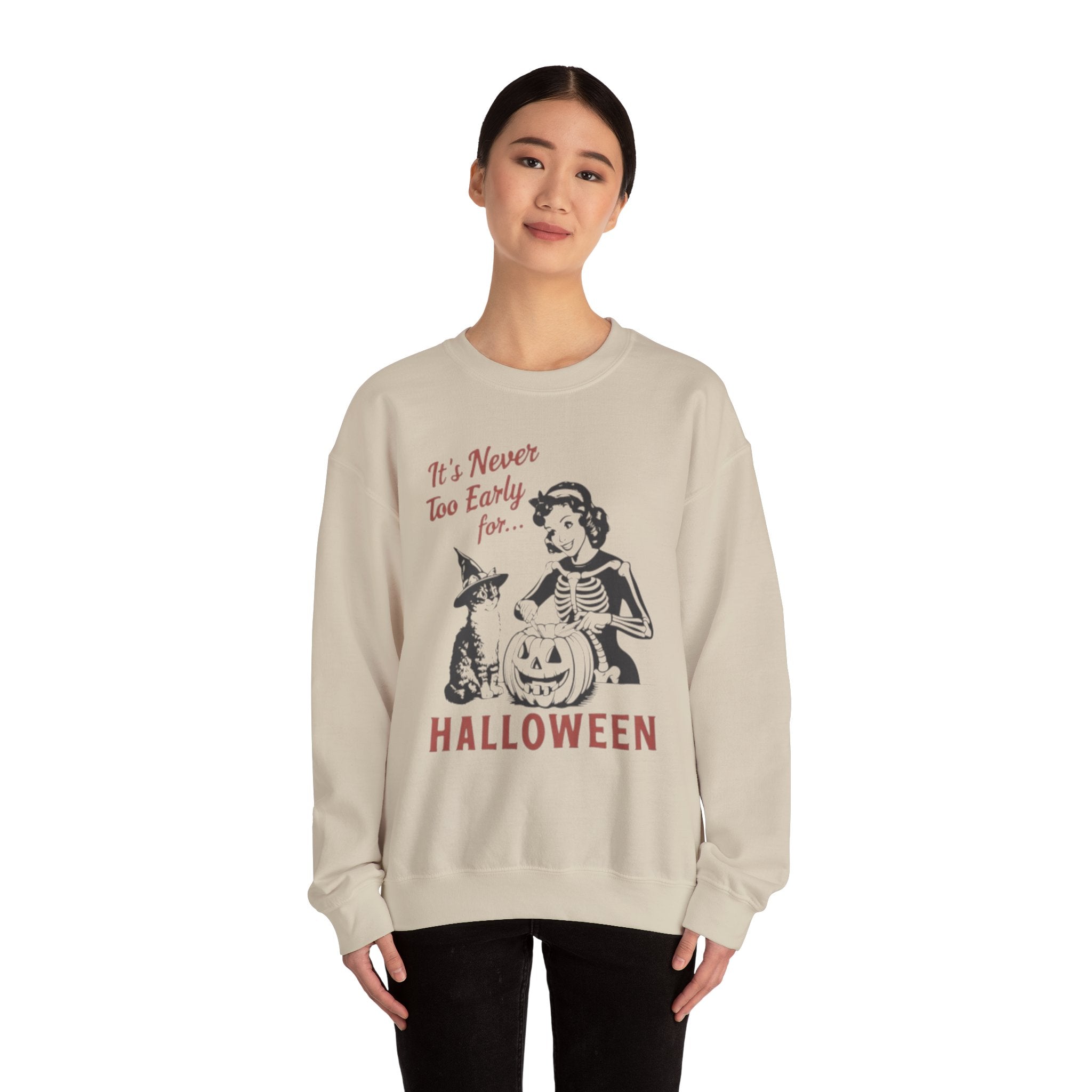 Itโs Never Too Early for Halloween Retro Skeleton Cat Sweatshirt