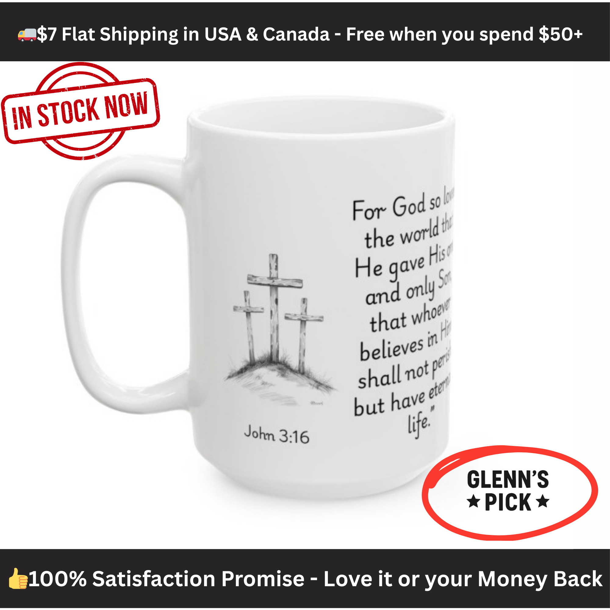 John 3:16 Three Crosses – Christian Coffee Mug