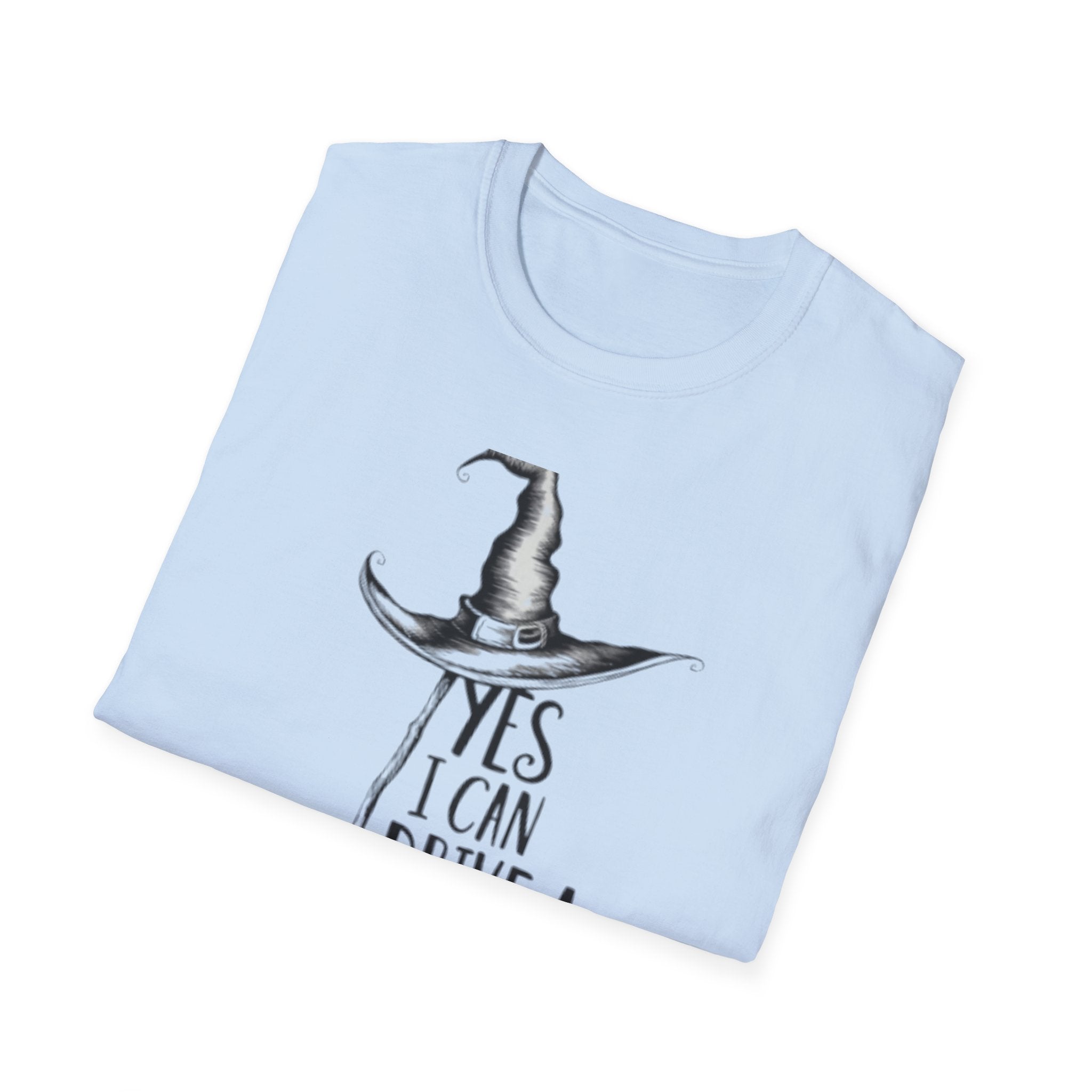 Yes I Can Drive a Stick – Funny Halloween Witch T-Shirt | Unisex Casual Tee