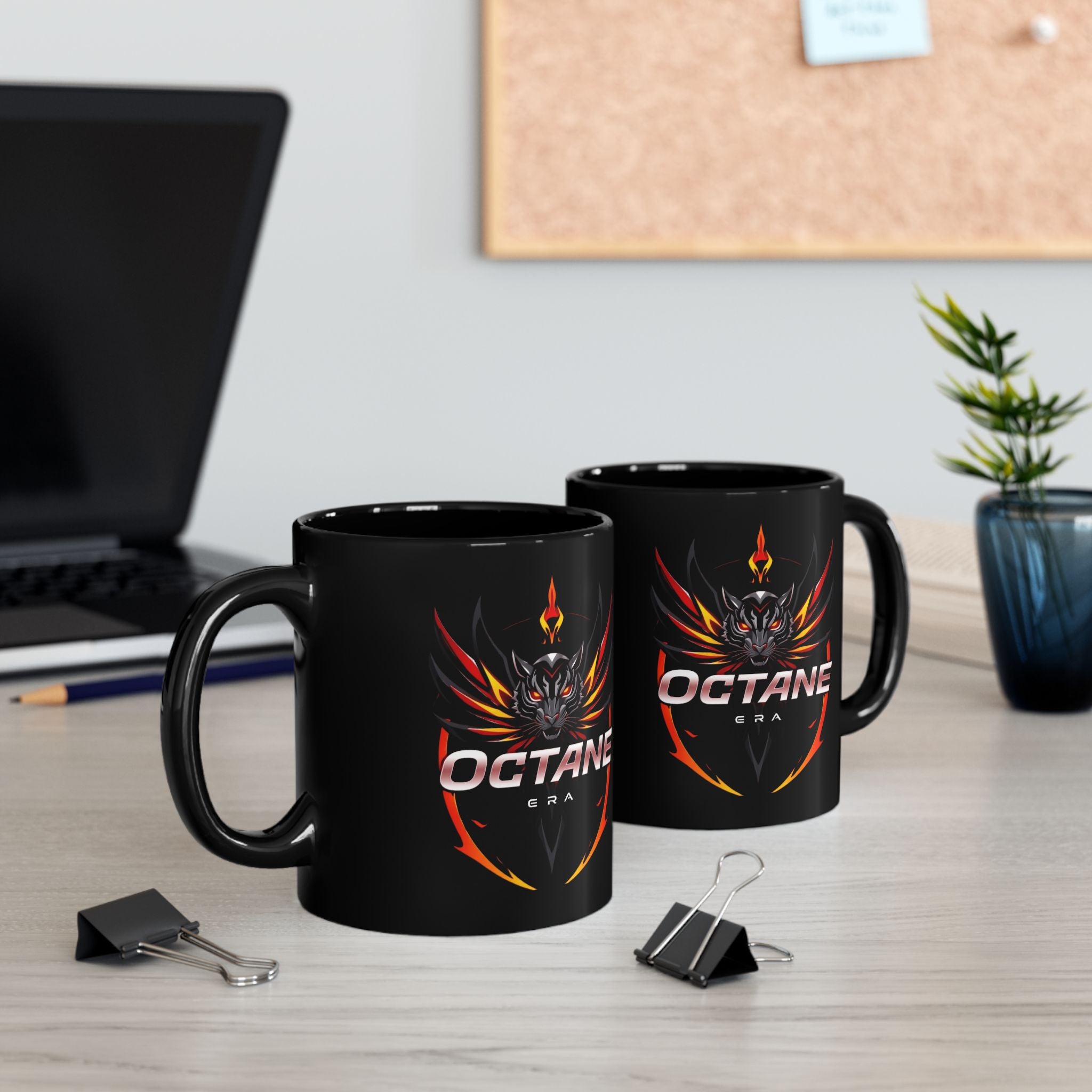 Octane Era Black Mug – Bold Flame Tiger Design
