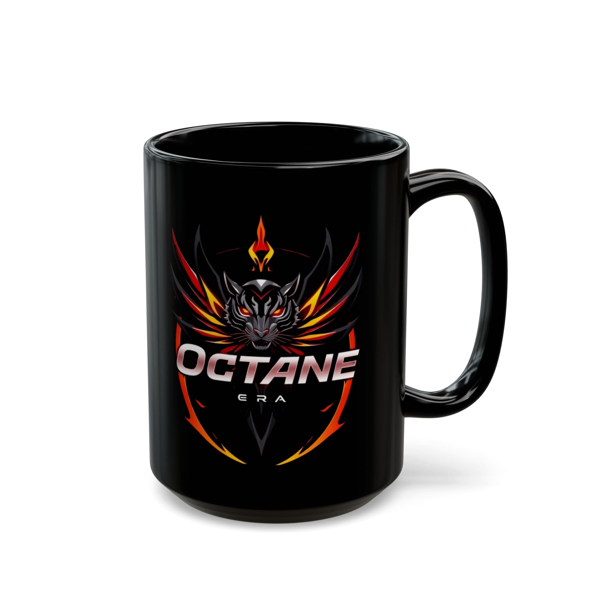 Octane Era Black Mug – Bold Flame Tiger Design