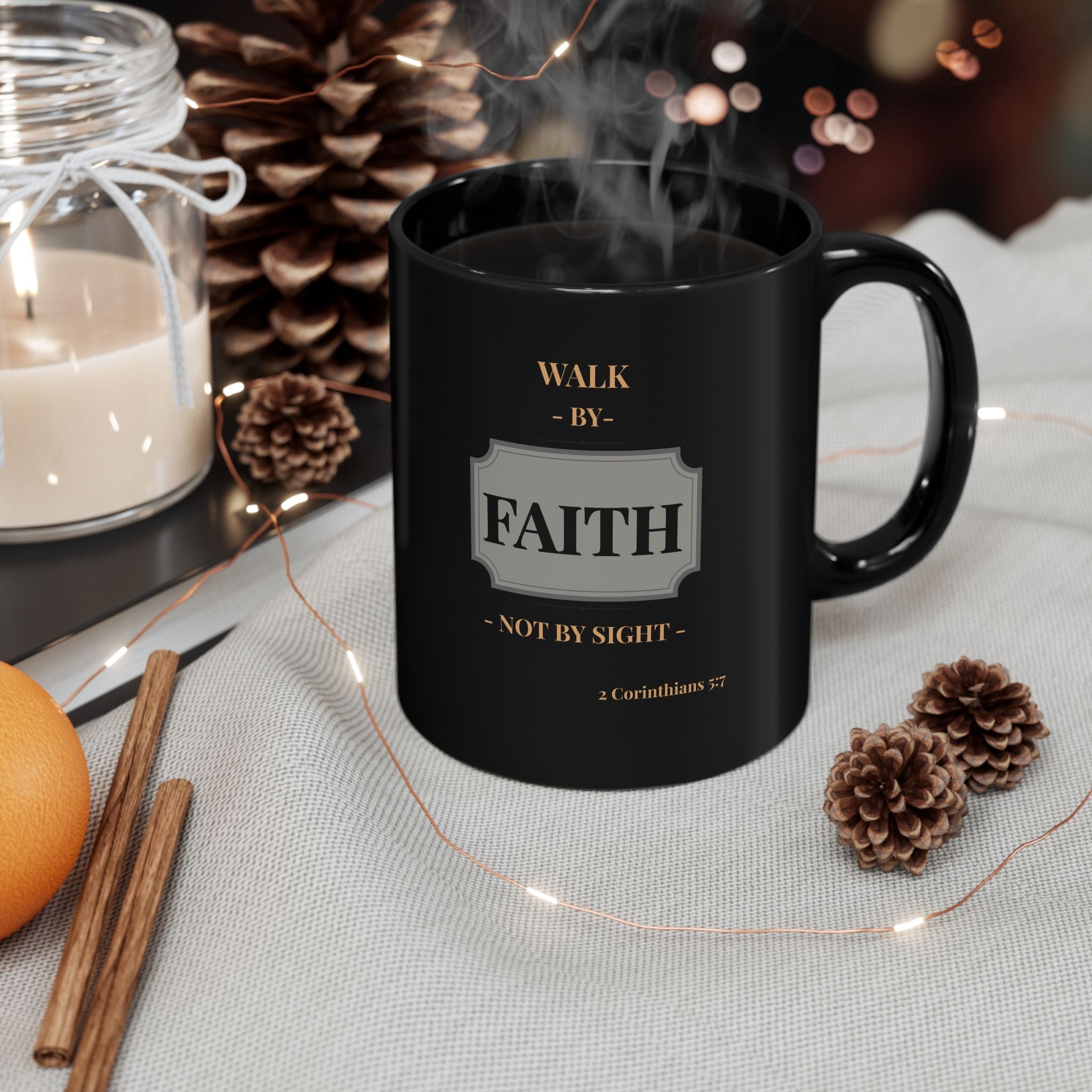Black Faith Mug - Inspirational Coffee Cup for Believers