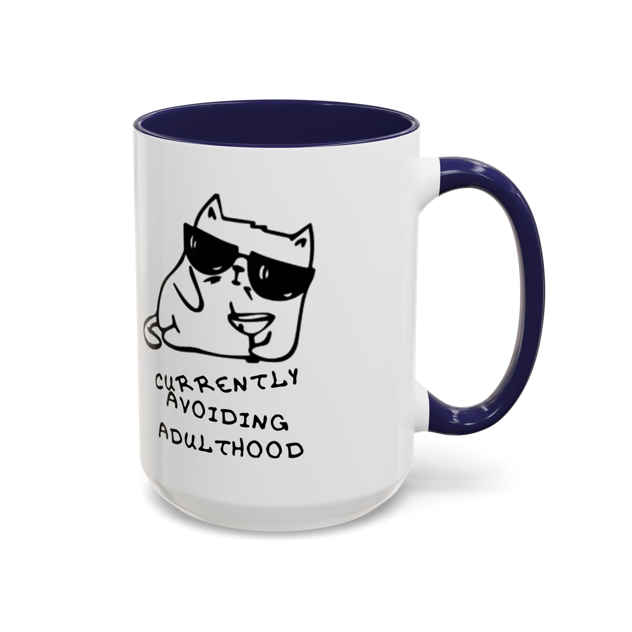 Currently Avoiding Adulthood Cat Mug – Funny Sketch Cartoon Coffee Cup