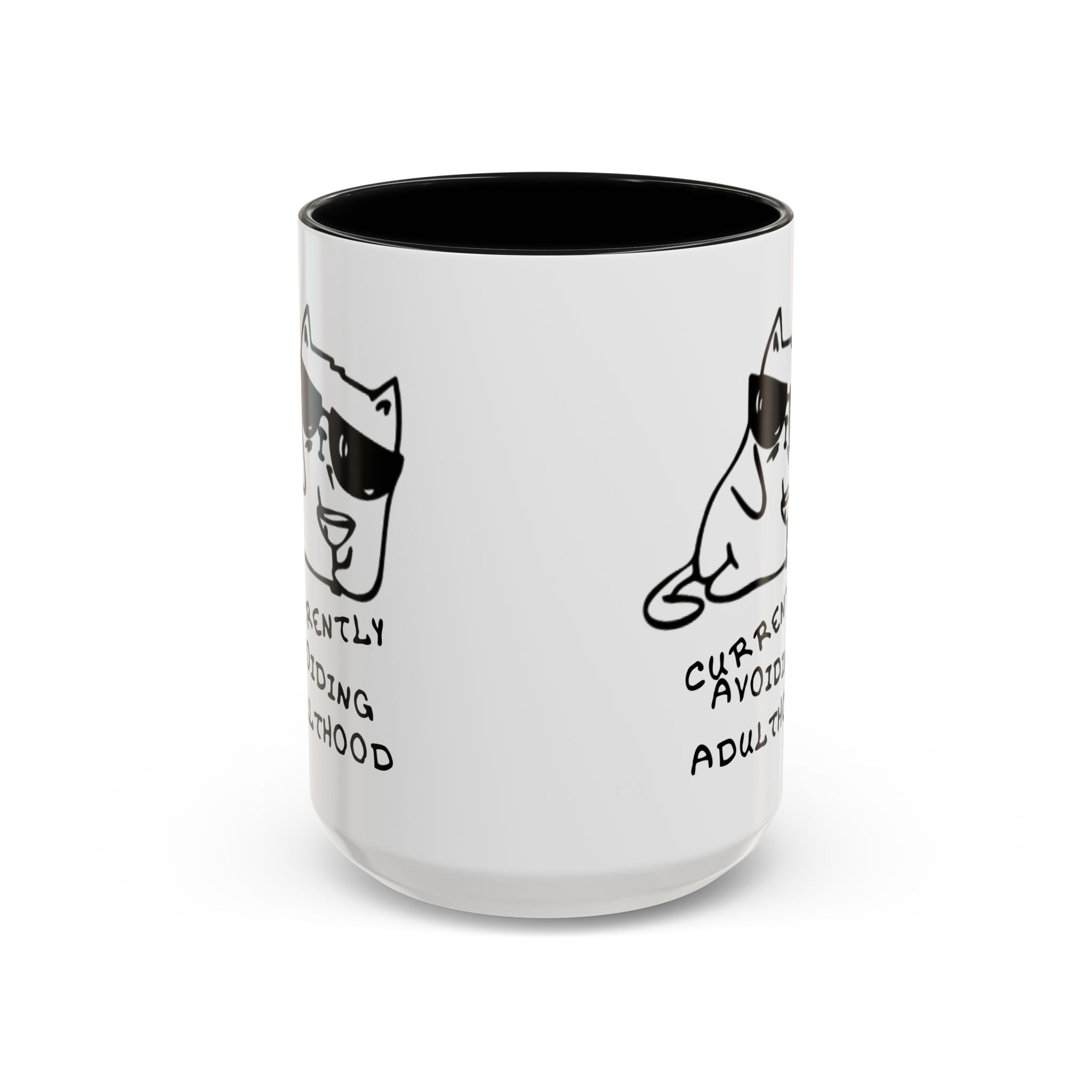 Currently Avoiding Adulthood Cat Mug – Funny Sketch Cartoon Coffee Cup