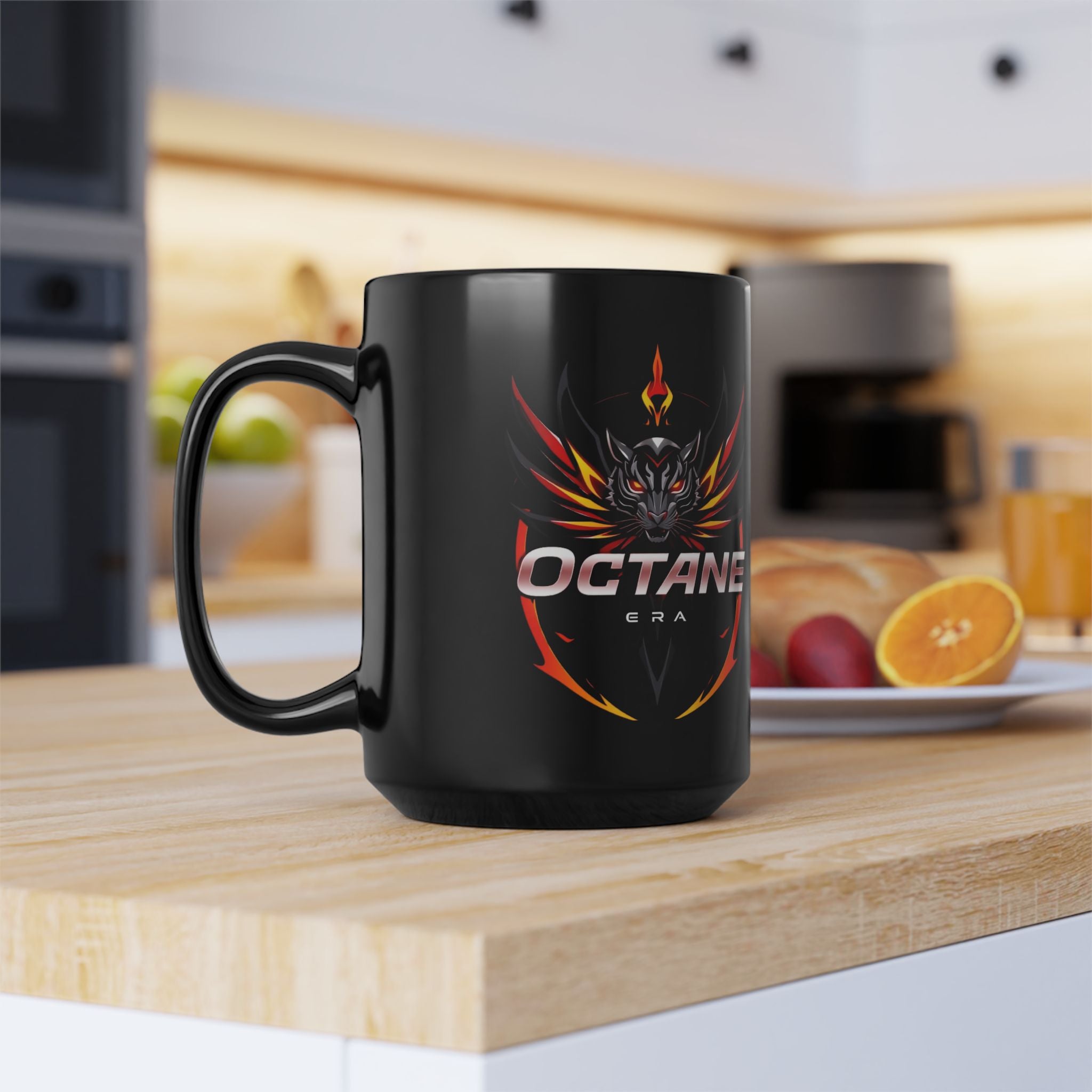 Octane Era Black Mug – Bold Flame Tiger Design