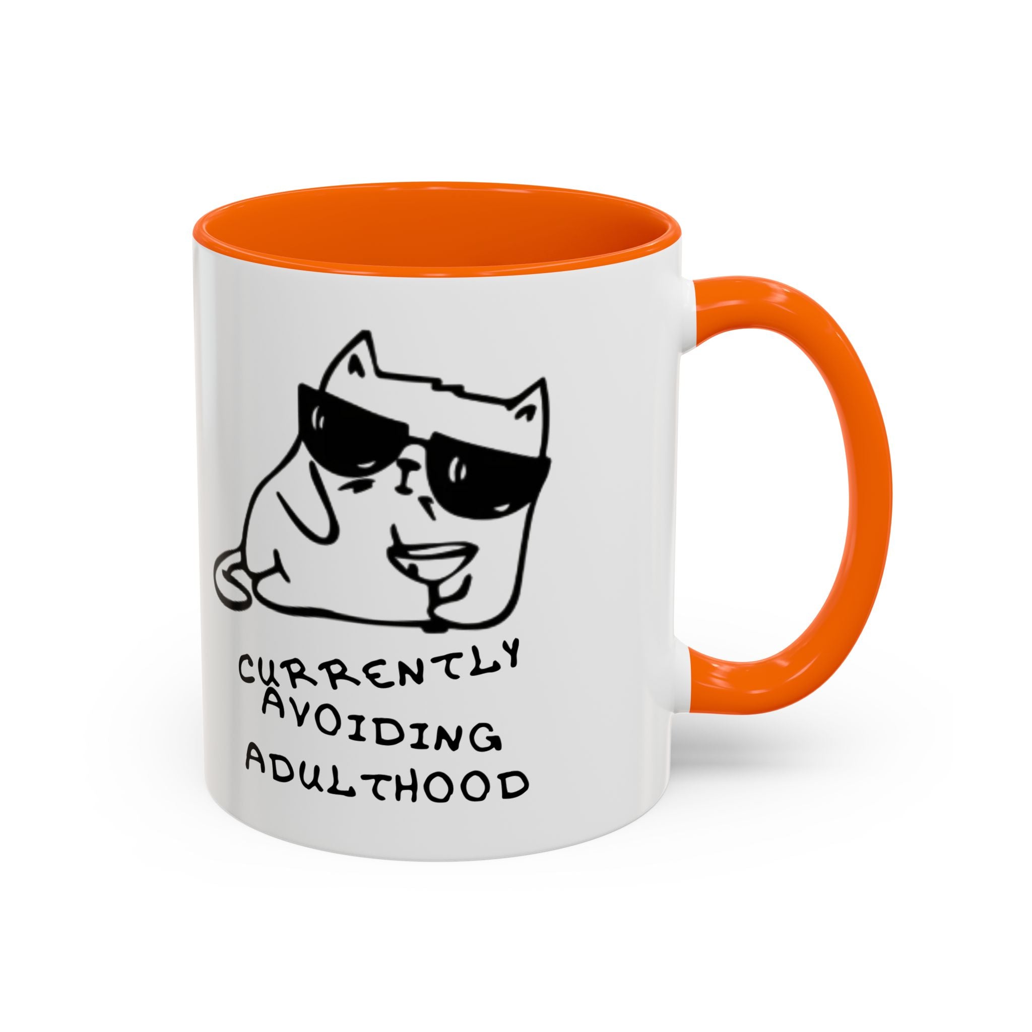 Currently Avoiding Adulthood Cat Mug – Funny Sketch Cartoon Coffee Cup
