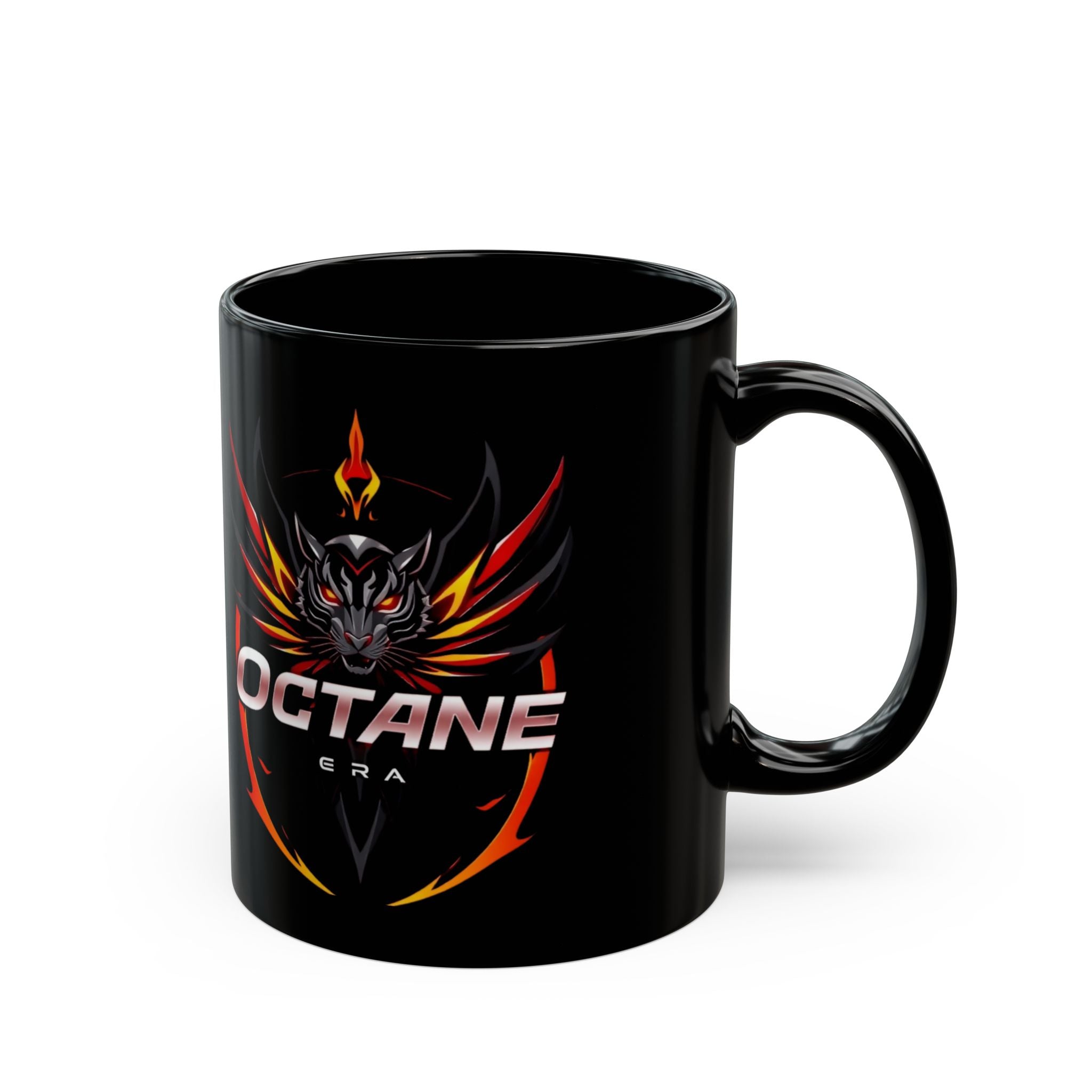 Octane Era Black Mug – Bold Flame Tiger Design