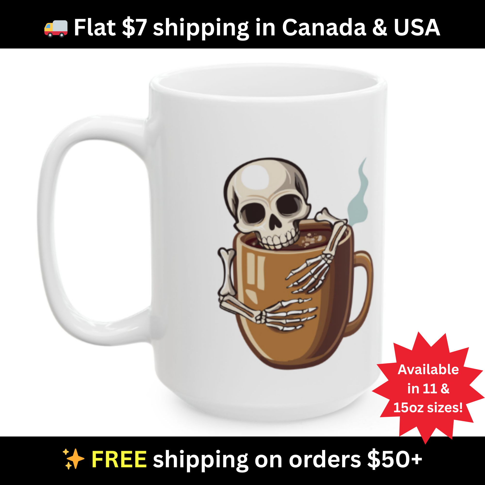 Skeleton Hugging Coffee Mug | 11oz & 15oz White Ceramic