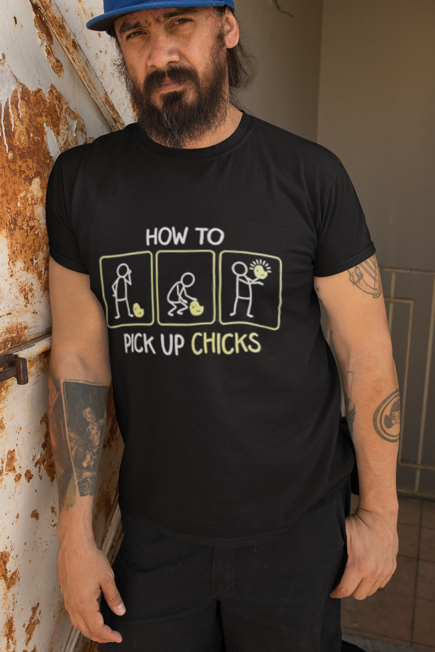 How to Pick Up Chicks T-Shirt – Funny Stick Figure Graphic Tee
