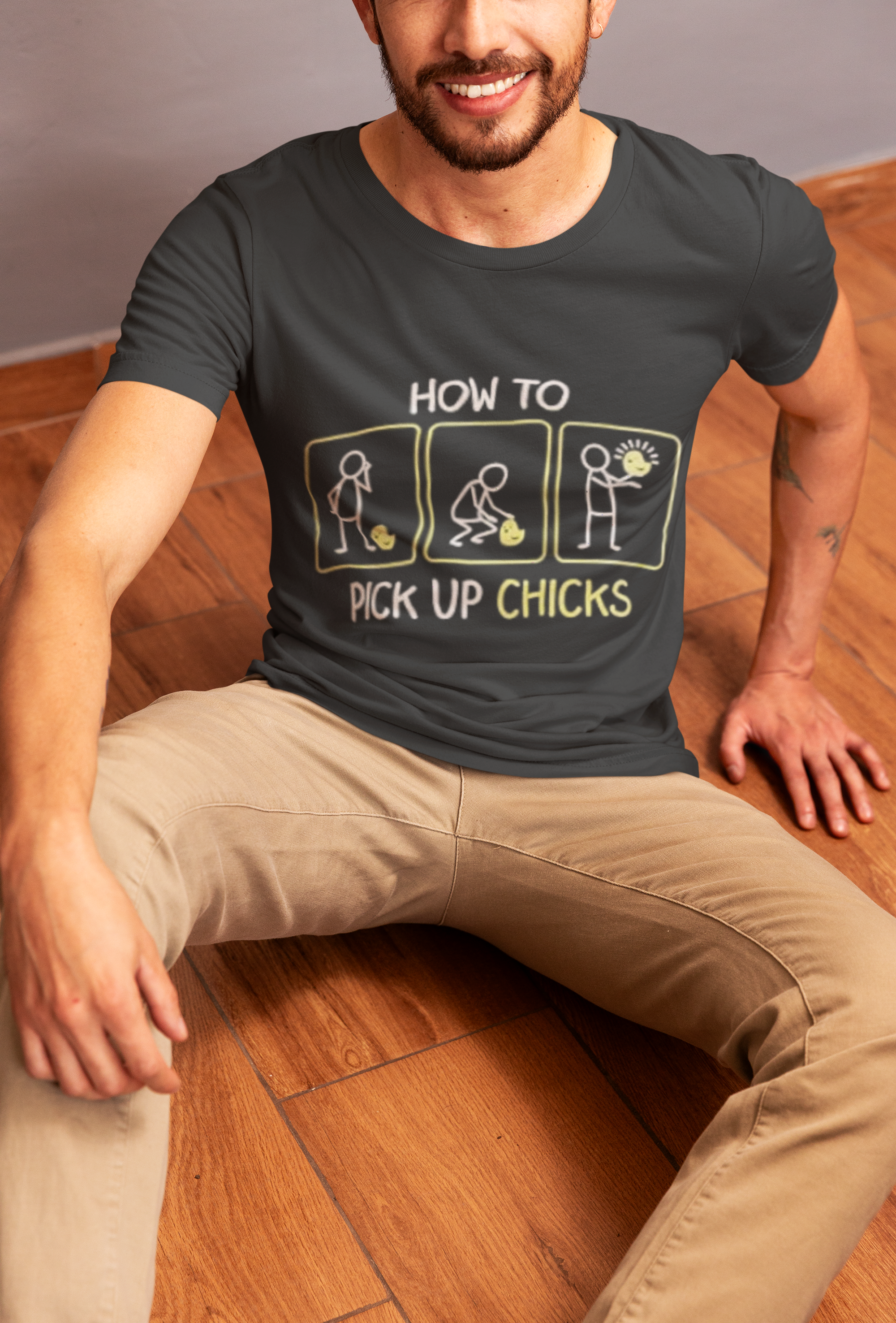 How to Pick Up Chicks T-Shirt – Funny Stick Figure Graphic Tee