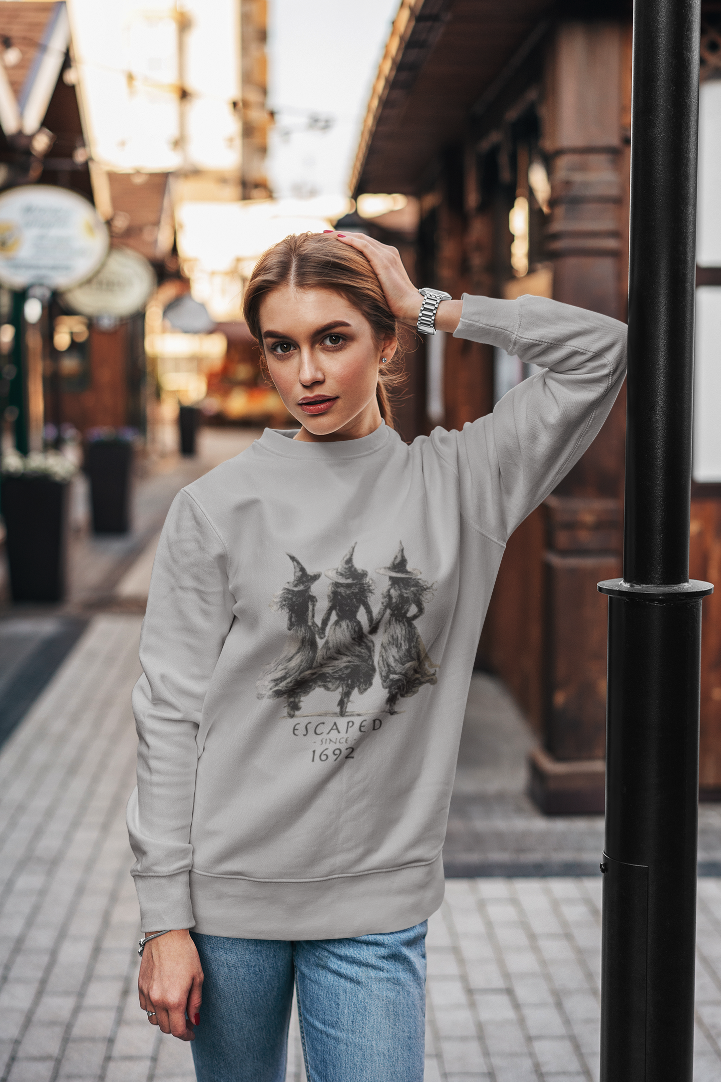 Witch Sisters โEscaped Since 1692โ Halloween Sweatshirt