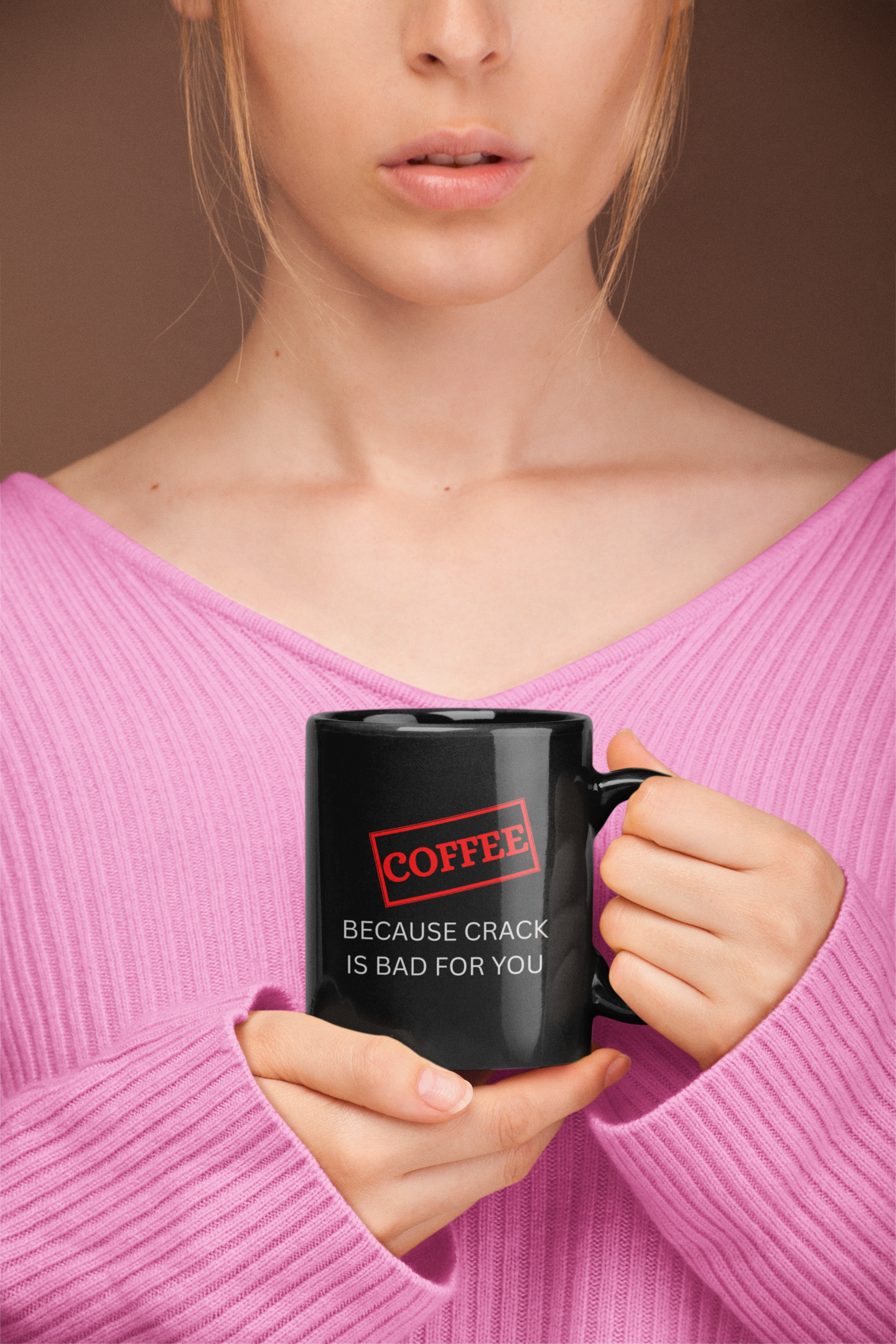 Funny Coffee Mug – “Because Crack is Bad for You” Cup, Bold Red Label Design 11oz, 15oz