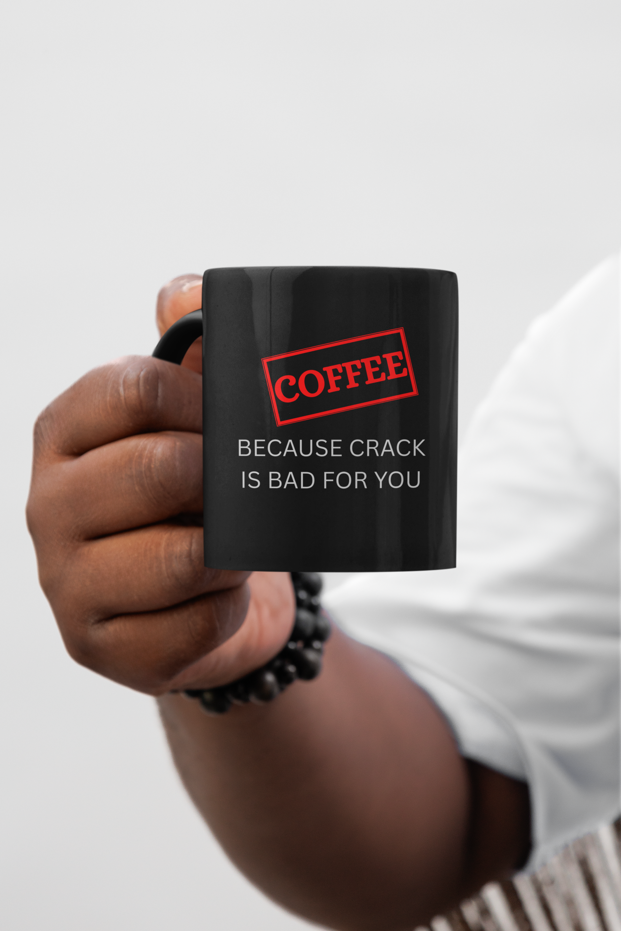 Funny Coffee Mug – “Because Crack is Bad for You” Cup, Bold Red Label Design 11oz, 15oz