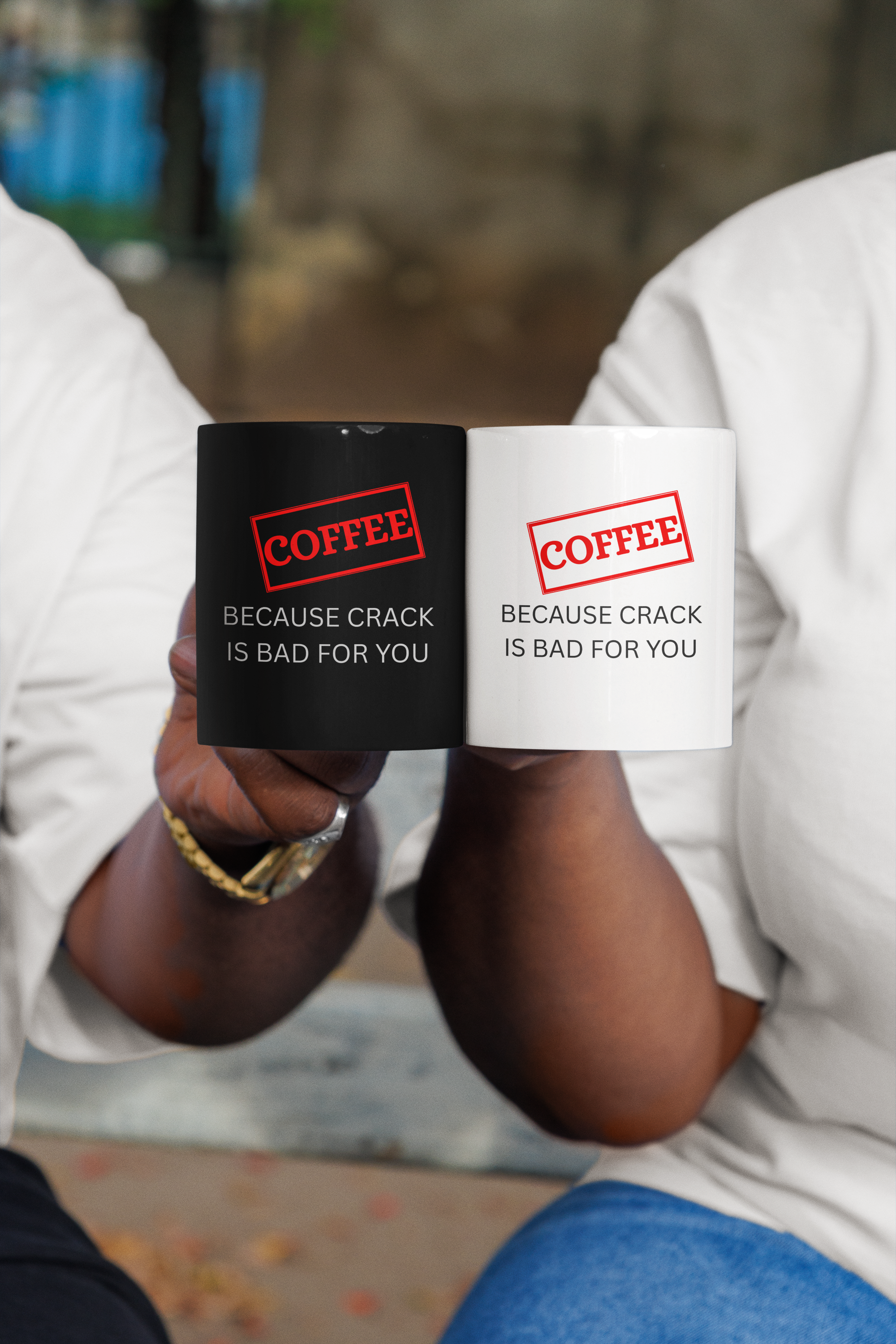 Funny Coffee Mug – “Because Crack is Bad for You” Cup, Bold Red Label Design 11oz, 15oz