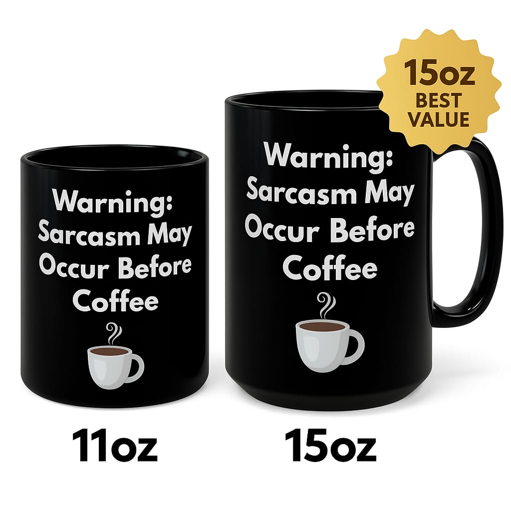 Funny Coffee Mug – Warning: Sarcasm Before Coffee (11oz & 15oz)