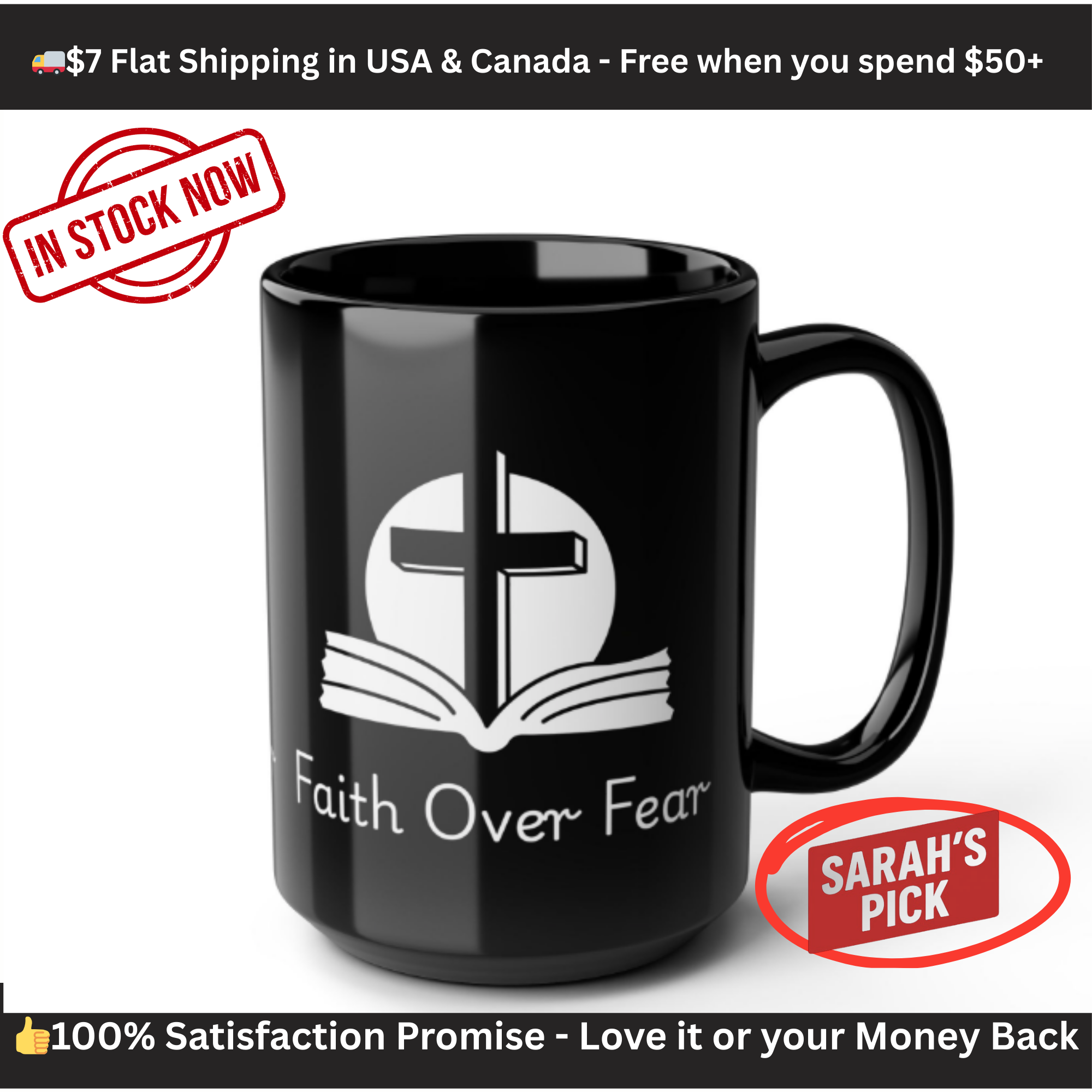 Faith Over Fear – Christian Black Coffee Mug