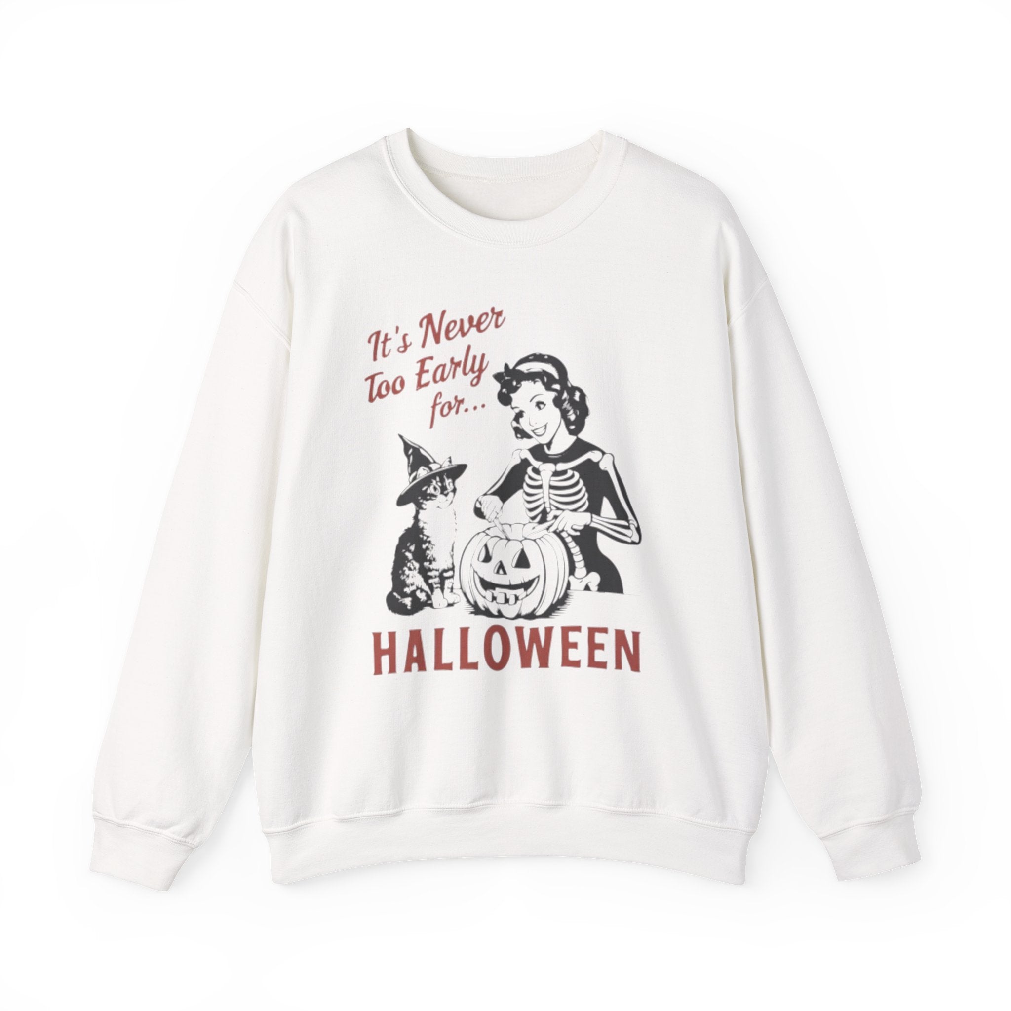 Itโs Never Too Early for Halloween Retro Skeleton Cat Sweatshirt