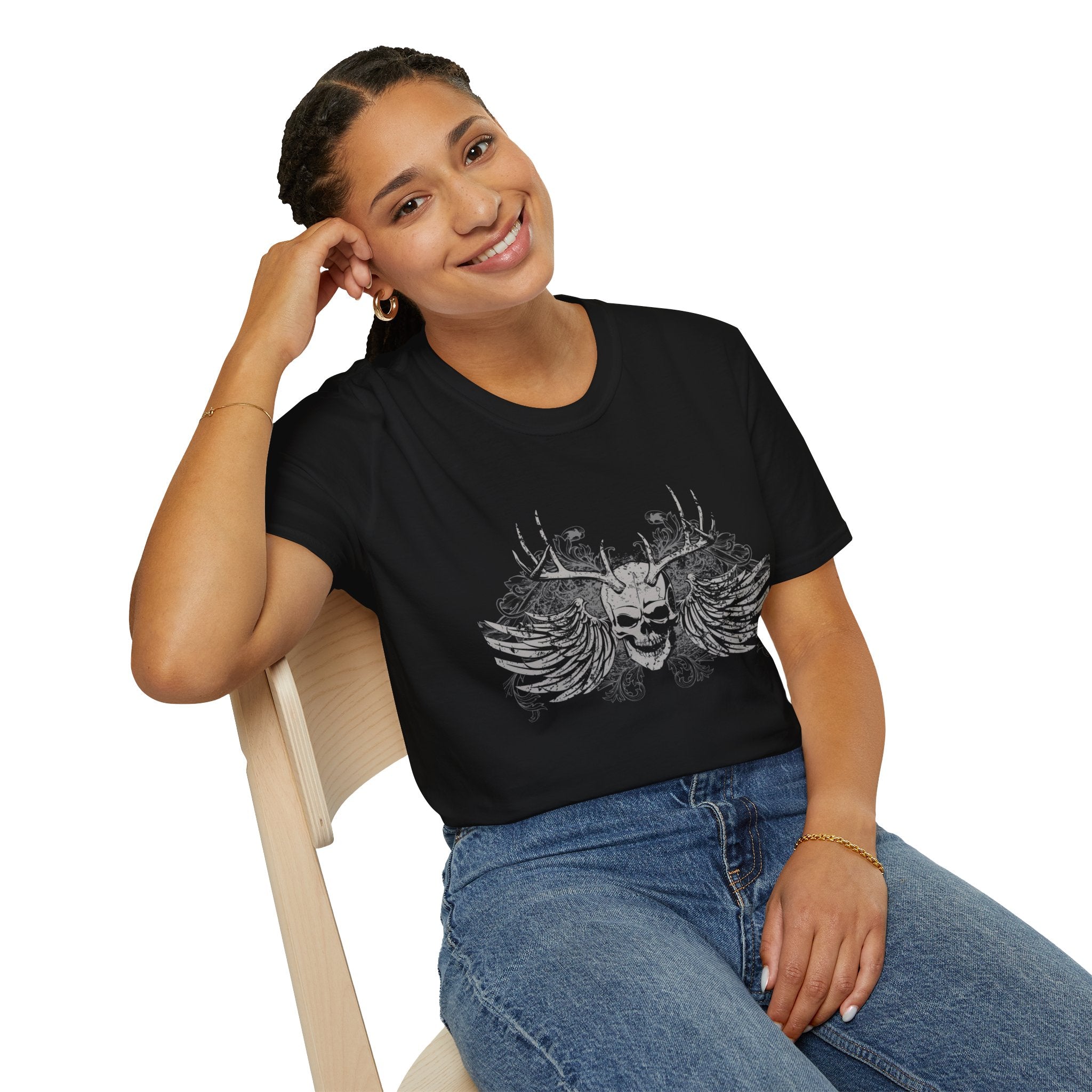 Edgy Skull Wings T-Shirt - Alternative Rock Fashion, Halloween Costume, Grunge Style, Casual Wear, Unisex Gift