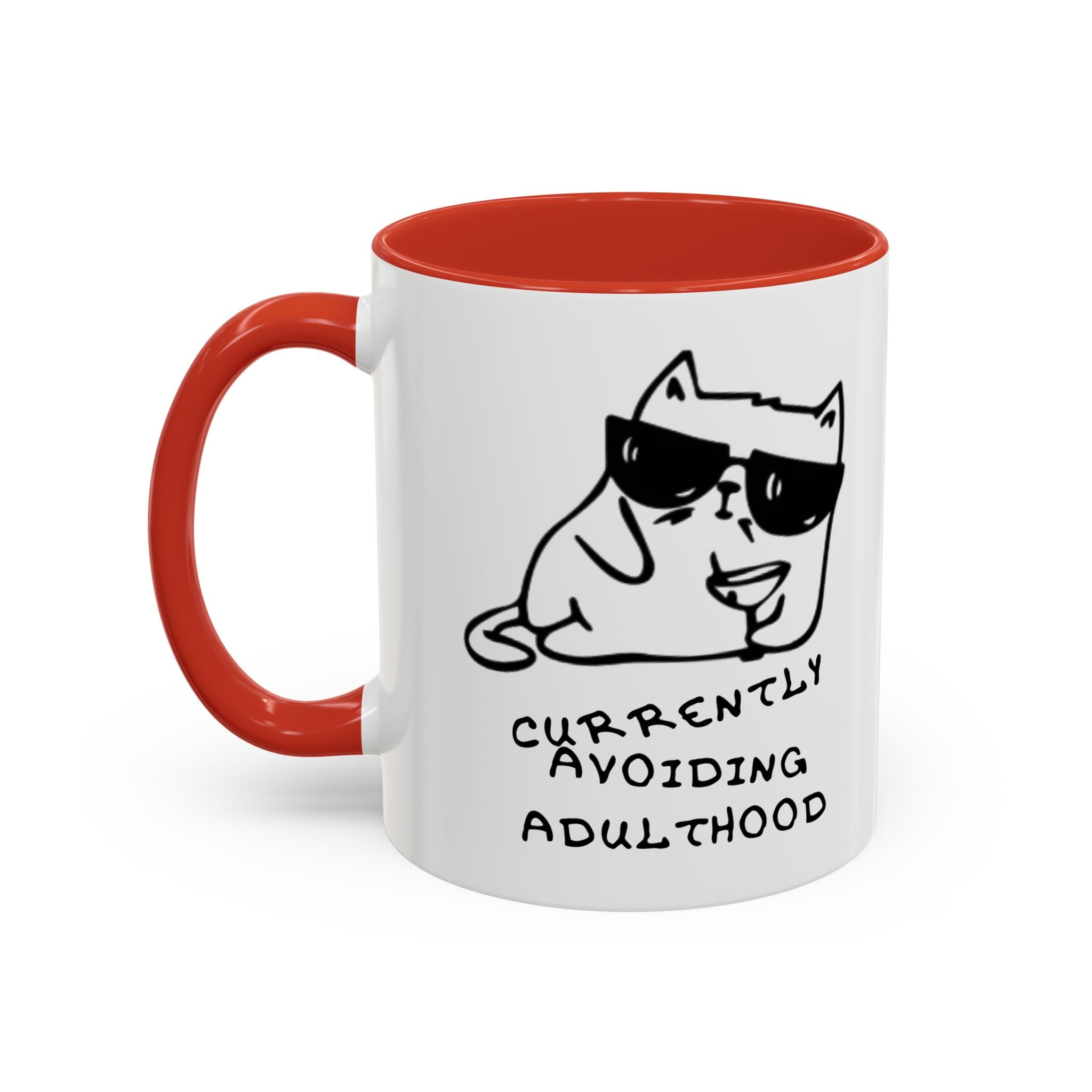 Currently Avoiding Adulthood Cat Mug – Funny Sketch Cartoon Coffee Cup