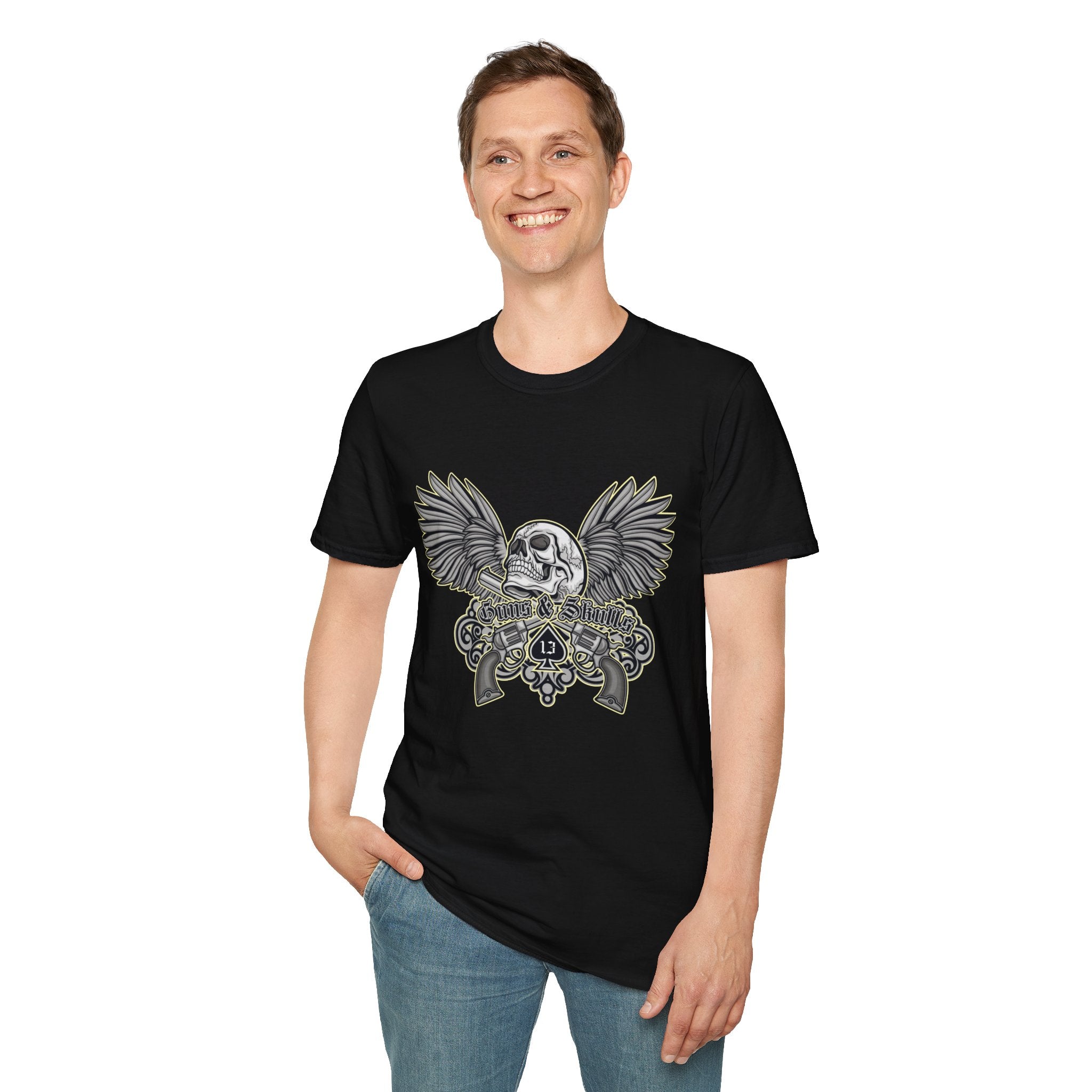Edgy Skull Wings T-Shirt, Unisex Graphic Tee for Music Lovers, Casual Wear, Gift for Halloween, Vintage Style Shirt