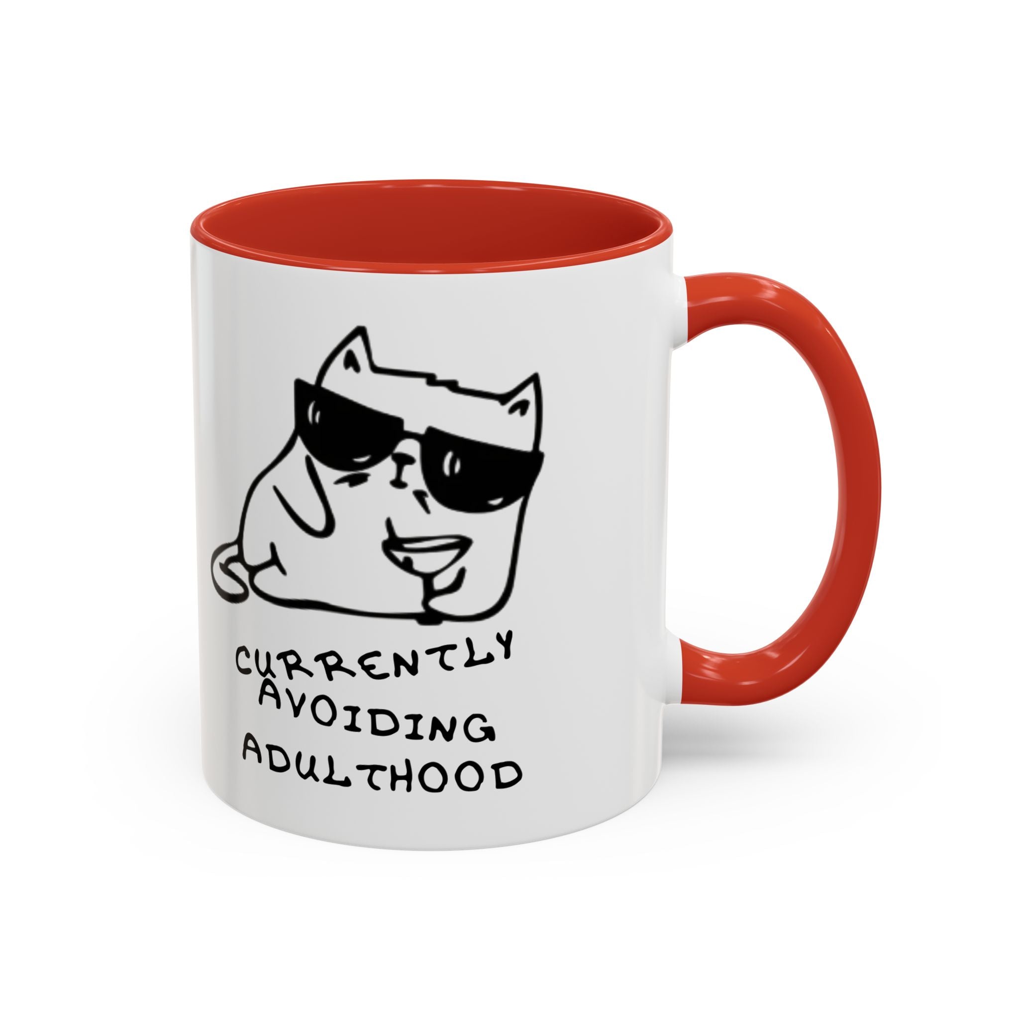 Currently Avoiding Adulthood Cat Mug – Funny Sketch Cartoon Coffee Cup