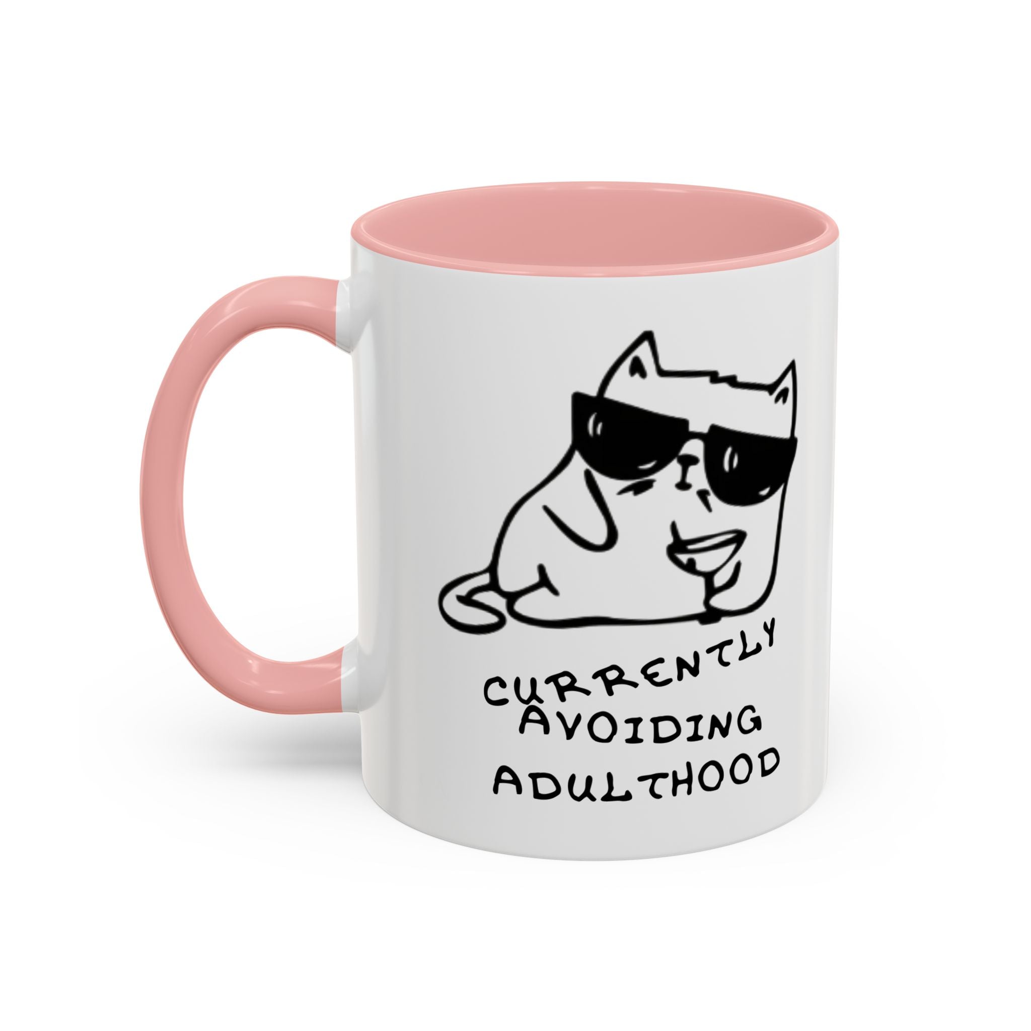 Currently Avoiding Adulthood Cat Mug – Funny Sketch Cartoon Coffee Cup