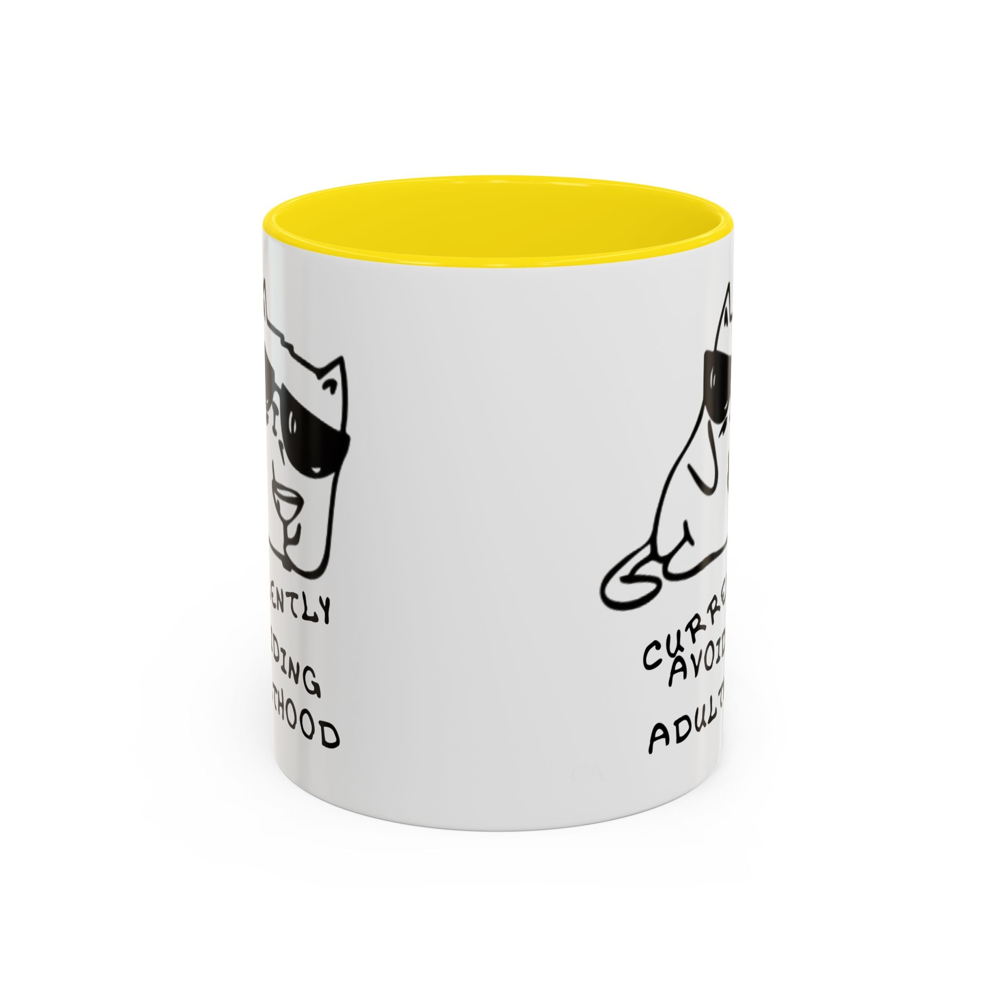 Currently Avoiding Adulthood Cat Mug – Funny Sketch Cartoon Coffee Cup