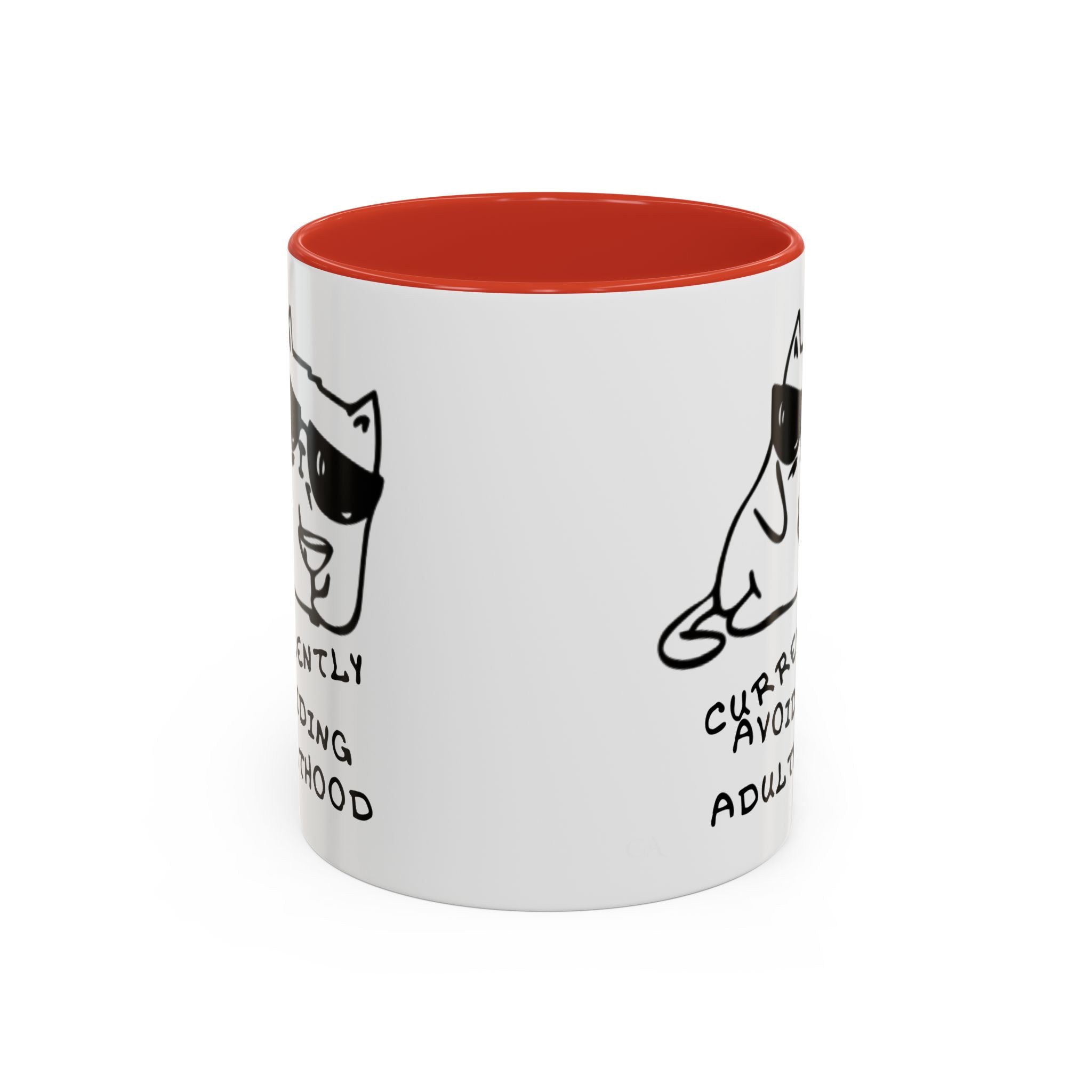 Currently Avoiding Adulthood Cat Mug – Funny Sketch Cartoon Coffee Cup