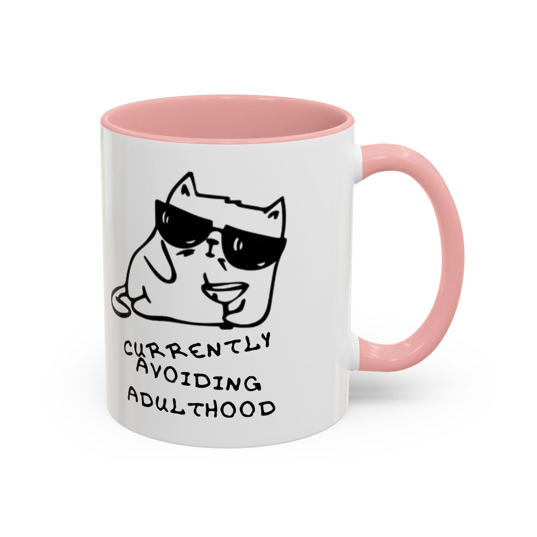 Currently Avoiding Adulthood Cat Mug – Funny Sketch Cartoon Coffee Cup