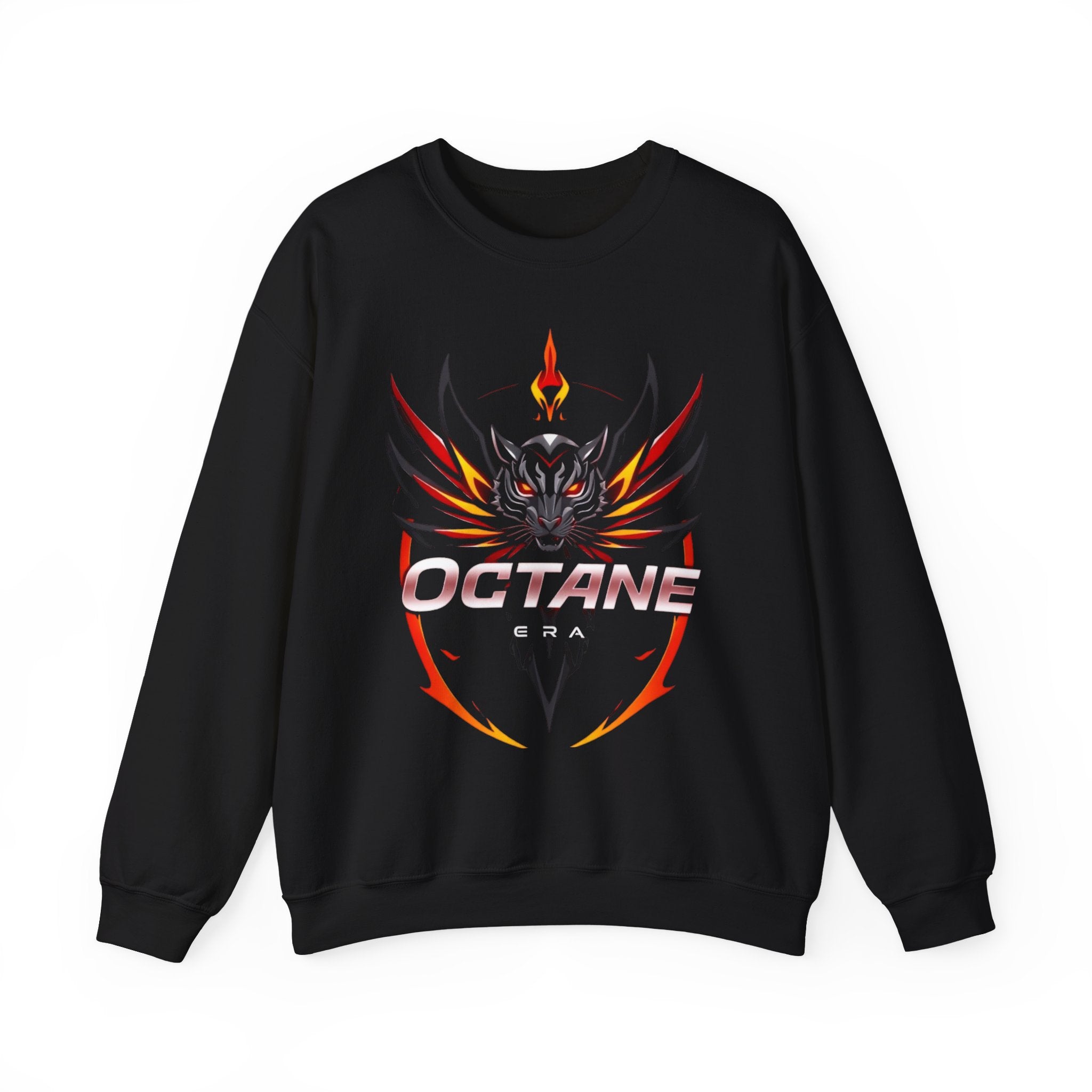 Octane Era Black Sweatshirt – Bold Flame Tiger Design