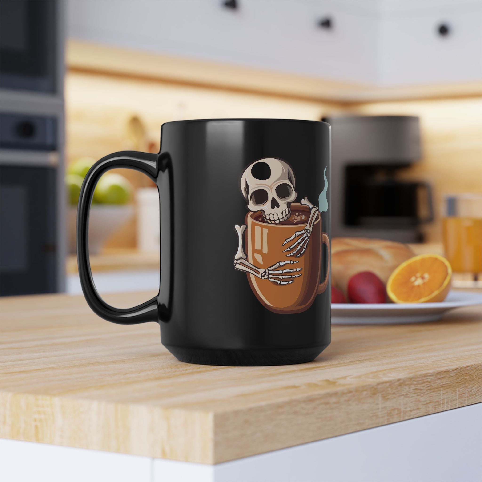 Skeleton Hugging Coffee Mug | 11oz & 15oz Black Ceramic